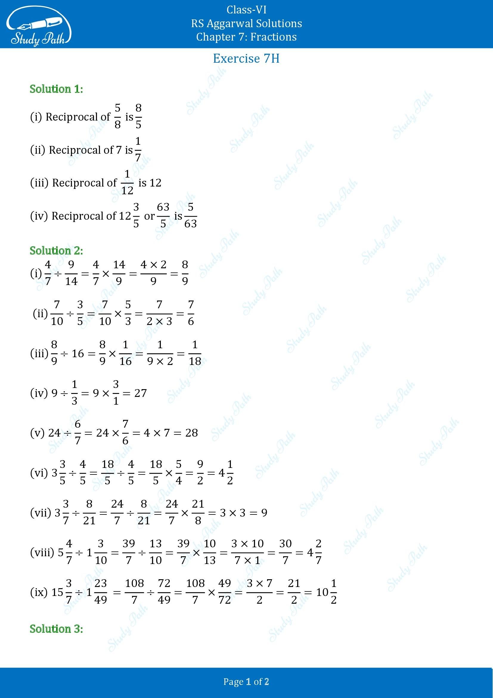 RS Aggarwal Solutions Class 6 Chapter 7 Fractions Exercise 7H 00001
