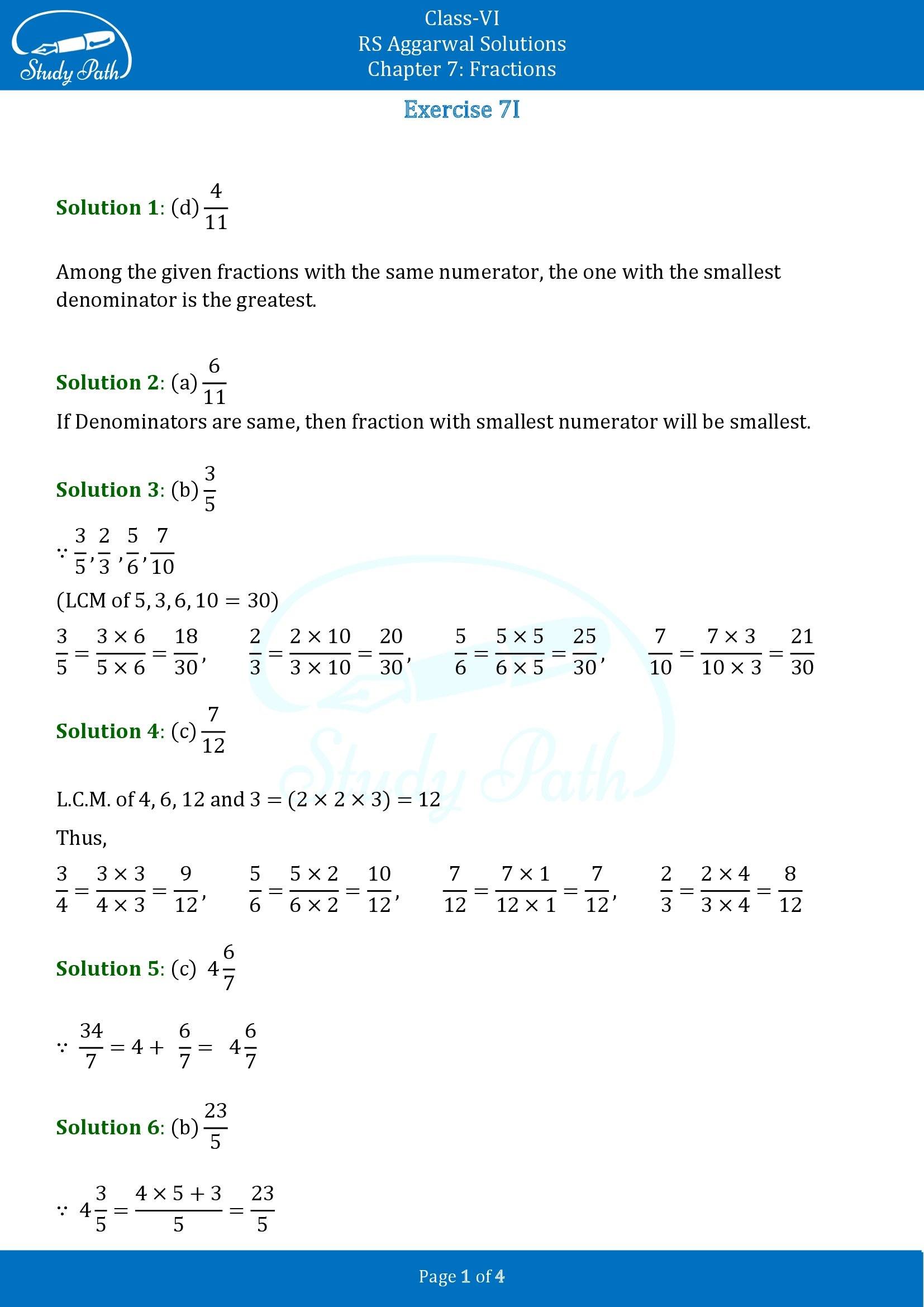 RS Aggarwal Solutions Class 6 Chapter 7 Fractions Exercise 7I MCQ 00001