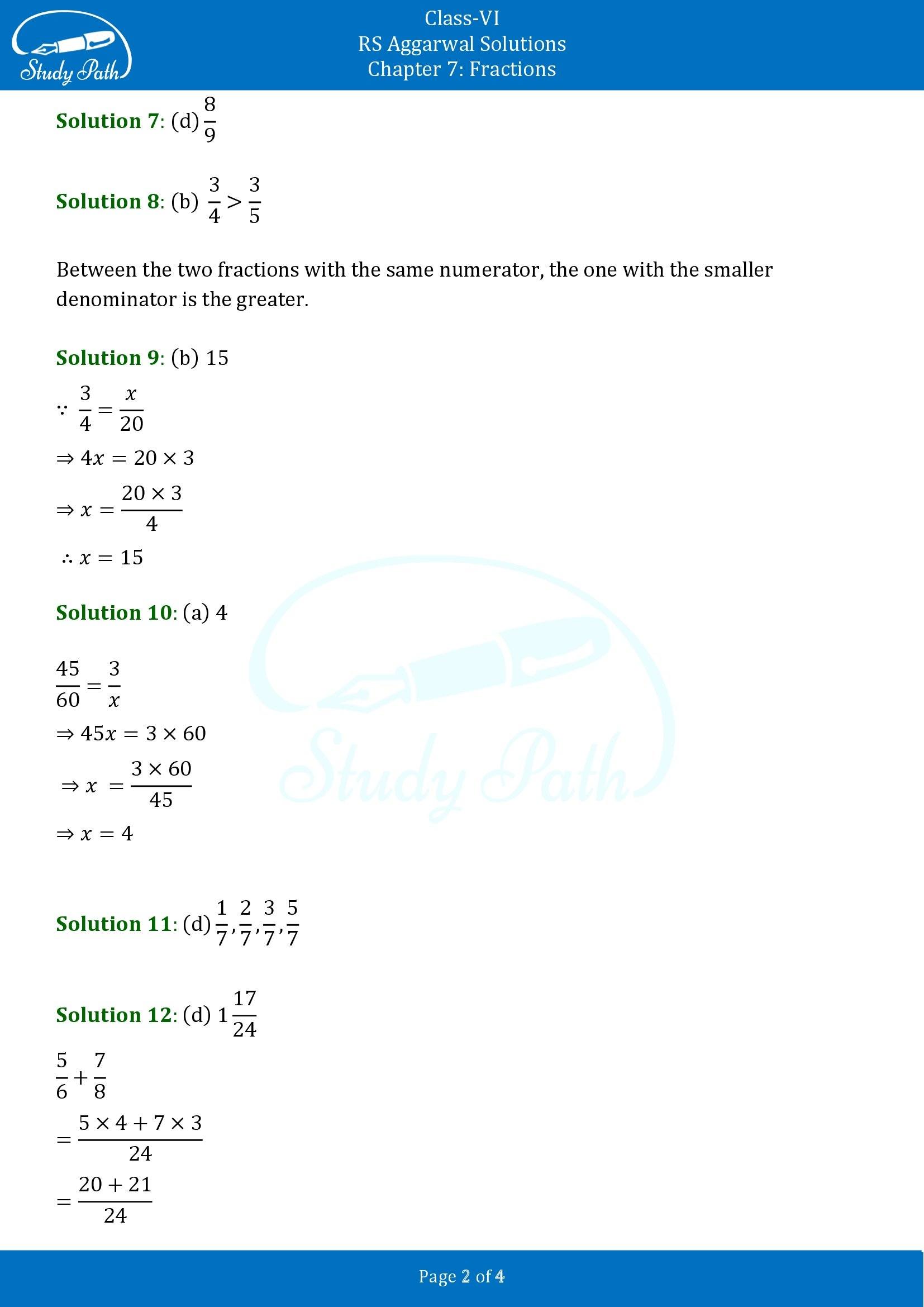 RS Aggarwal Solutions Class 6 Chapter 7 Fractions Exercise 7I MCQ 00002