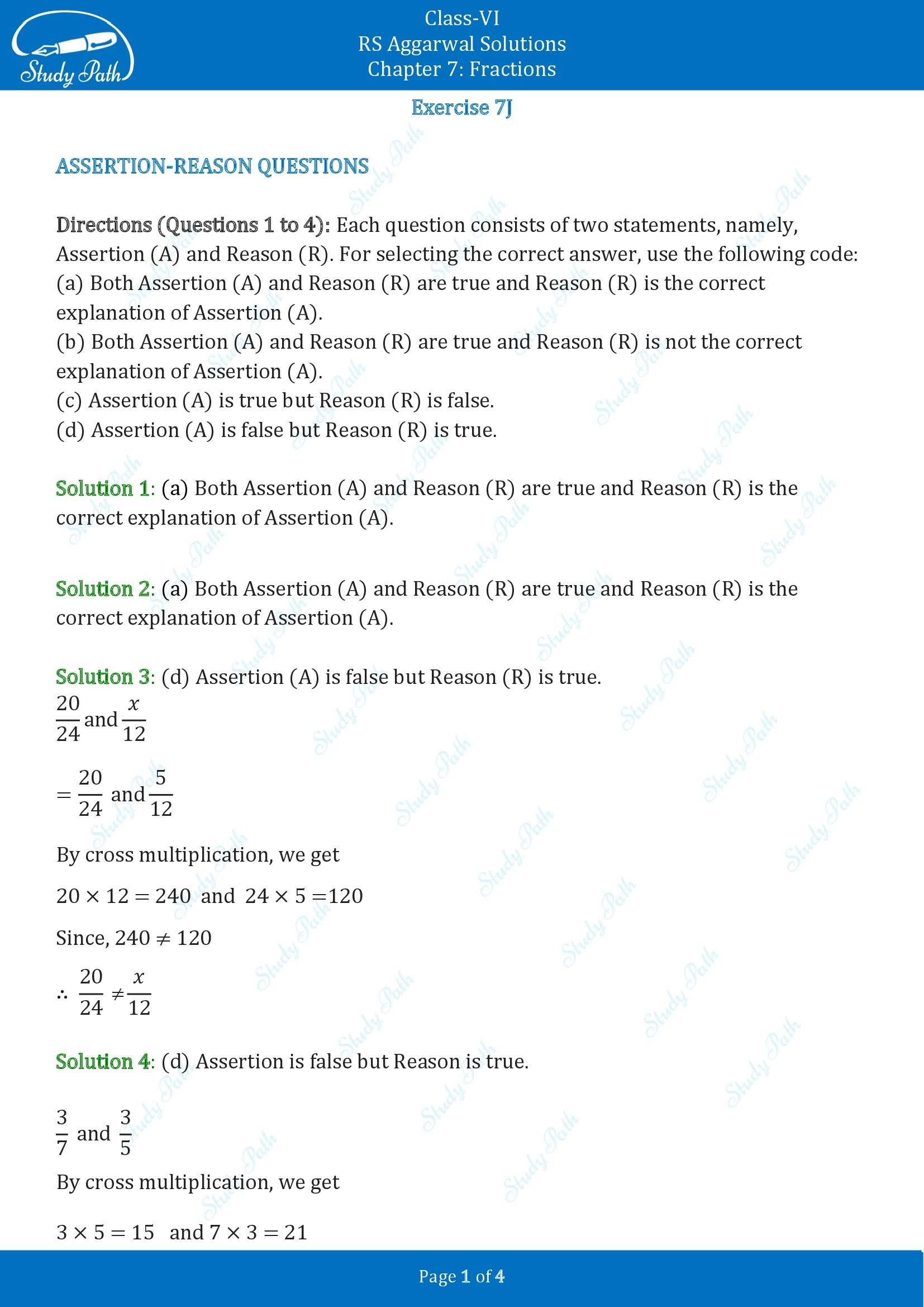 RS Aggarwal Solutions Class 6 Chapter 7 Fractions Exercise 7J 00001