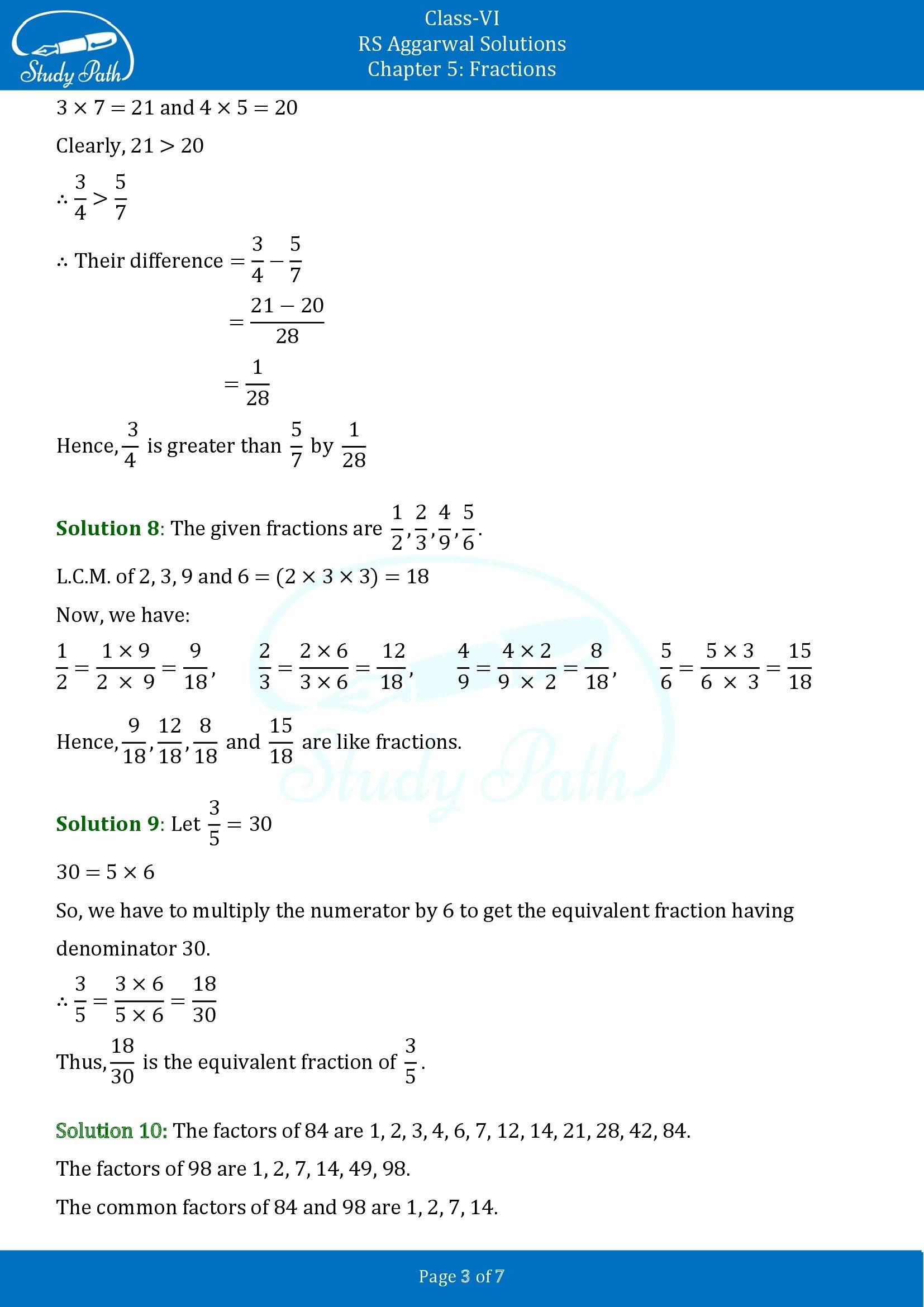 RS Aggarwal Solutions Class 6 Chapter 7 Fractions Test Paper 00003