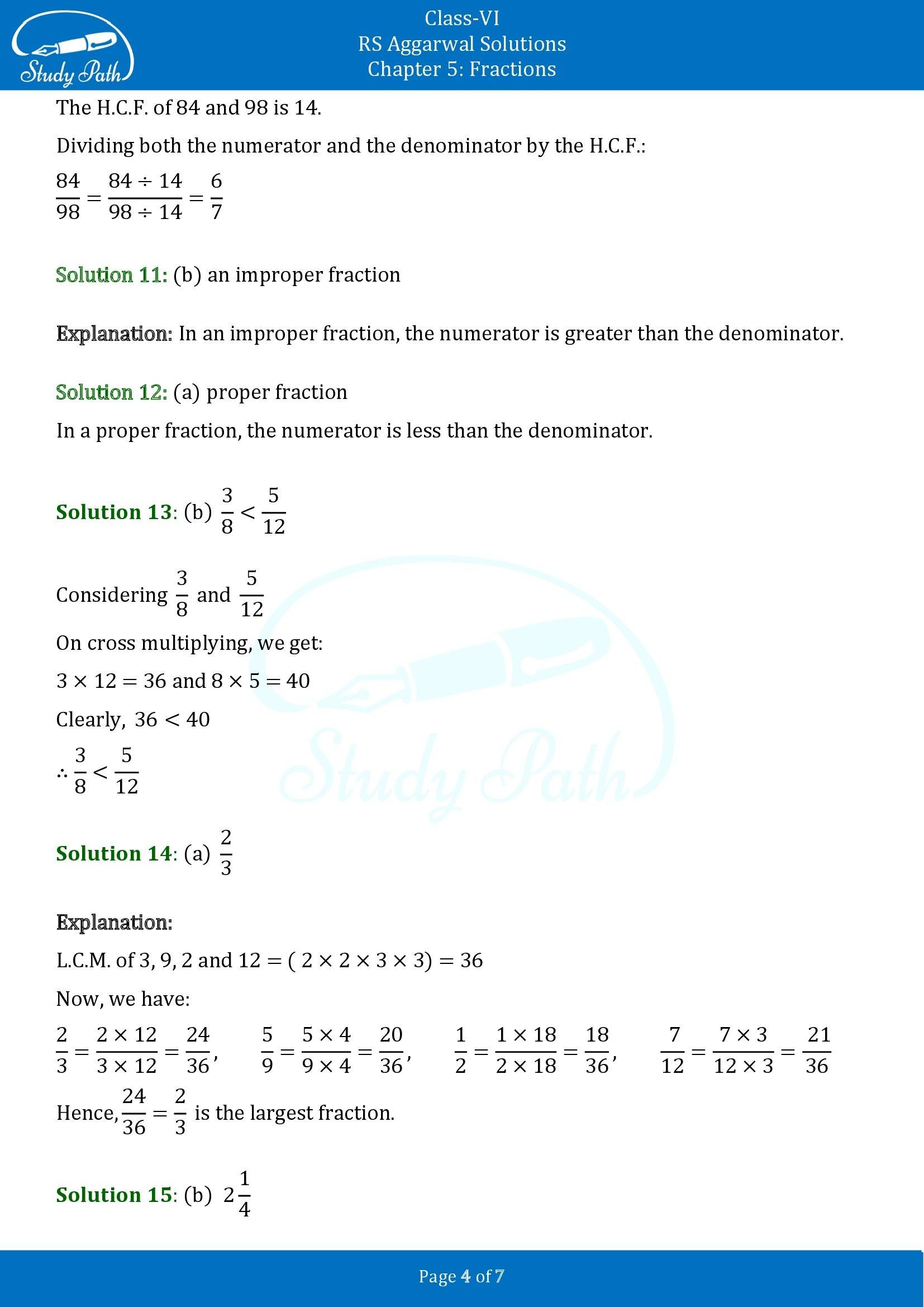 RS Aggarwal Solutions Class 6 Chapter 7 Fractions Test Paper 00004
