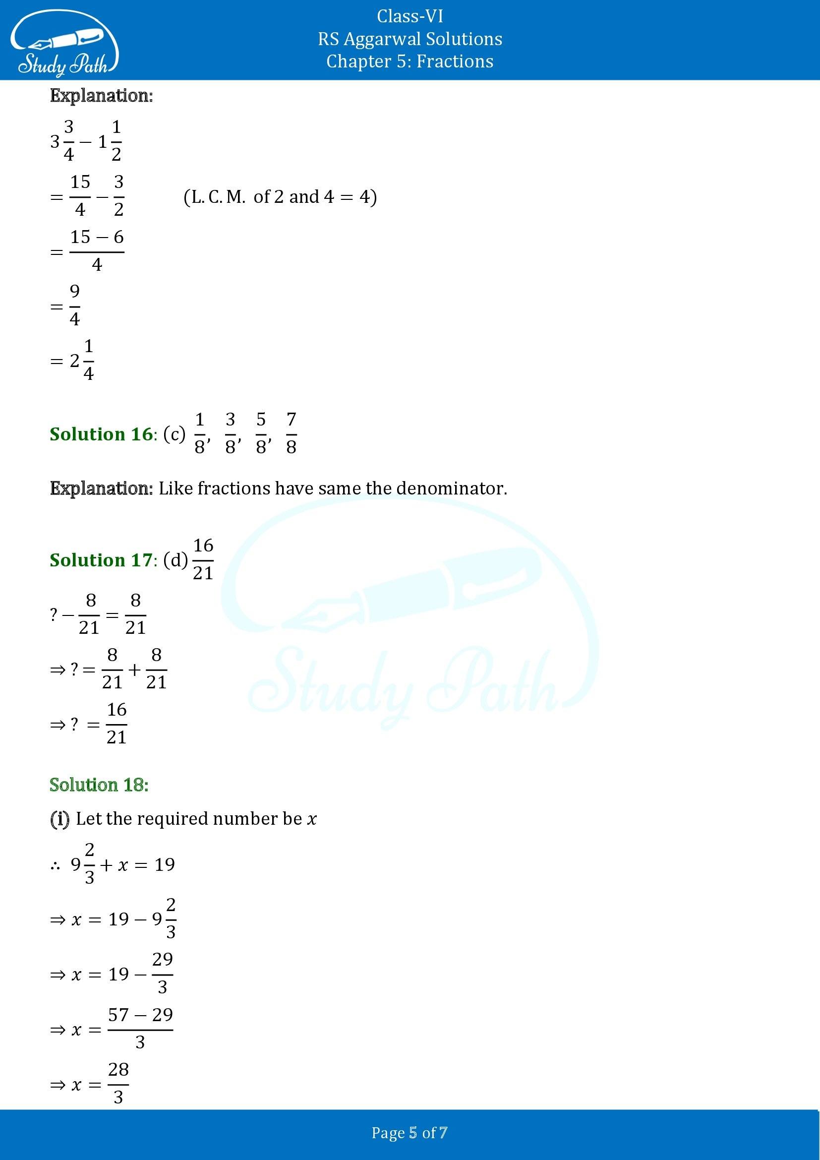 RS Aggarwal Solutions Class 6 Chapter 7 Fractions Test Paper 00005