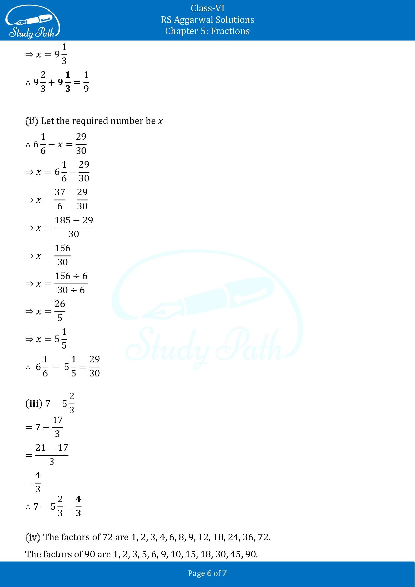 RS Aggarwal Solutions Class 6 Chapter 7 Fractions Test Paper 00006