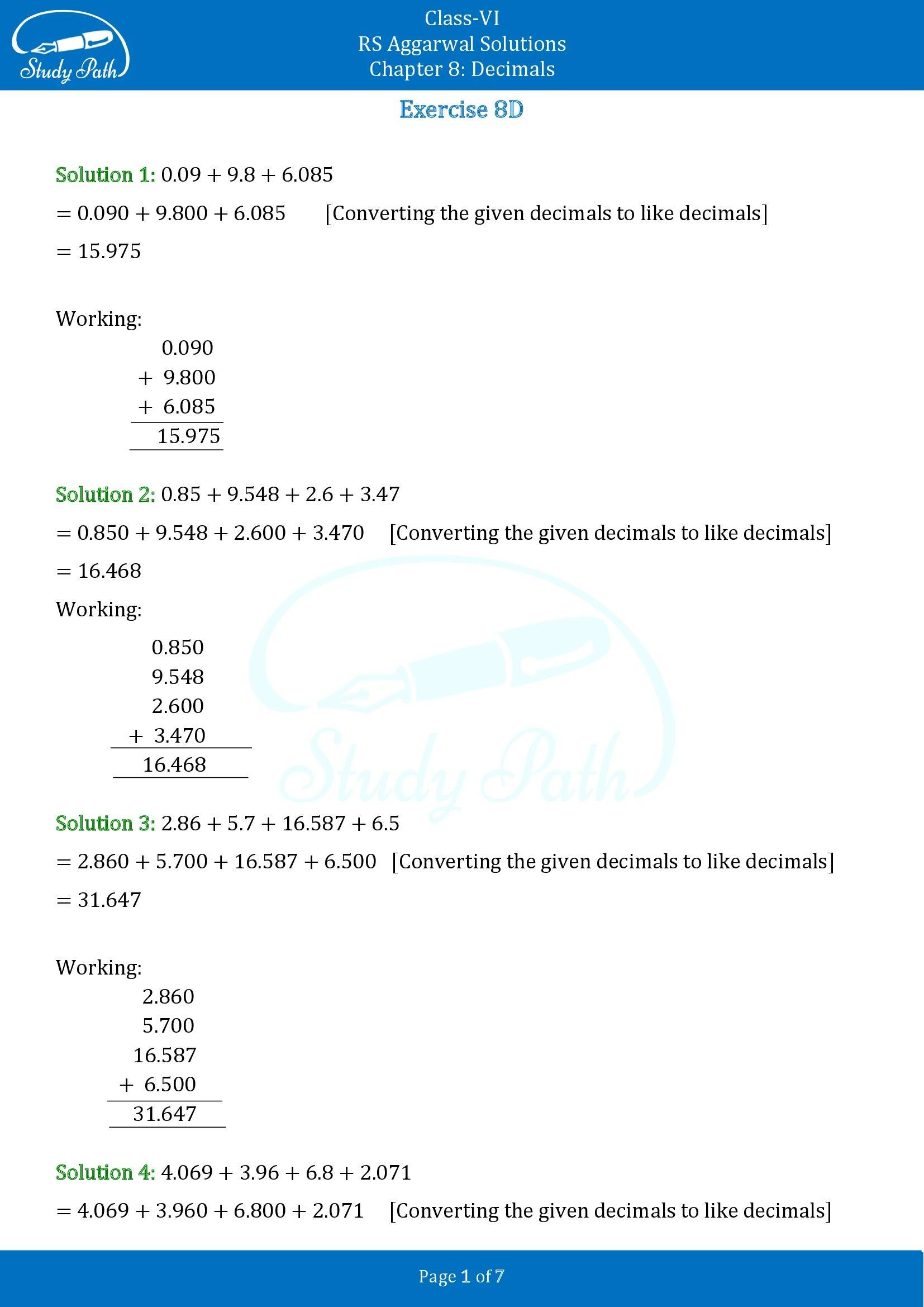 RS Aggarwal Solutions Class 6 Chapter 8 Decimals Exercise 8D 00001