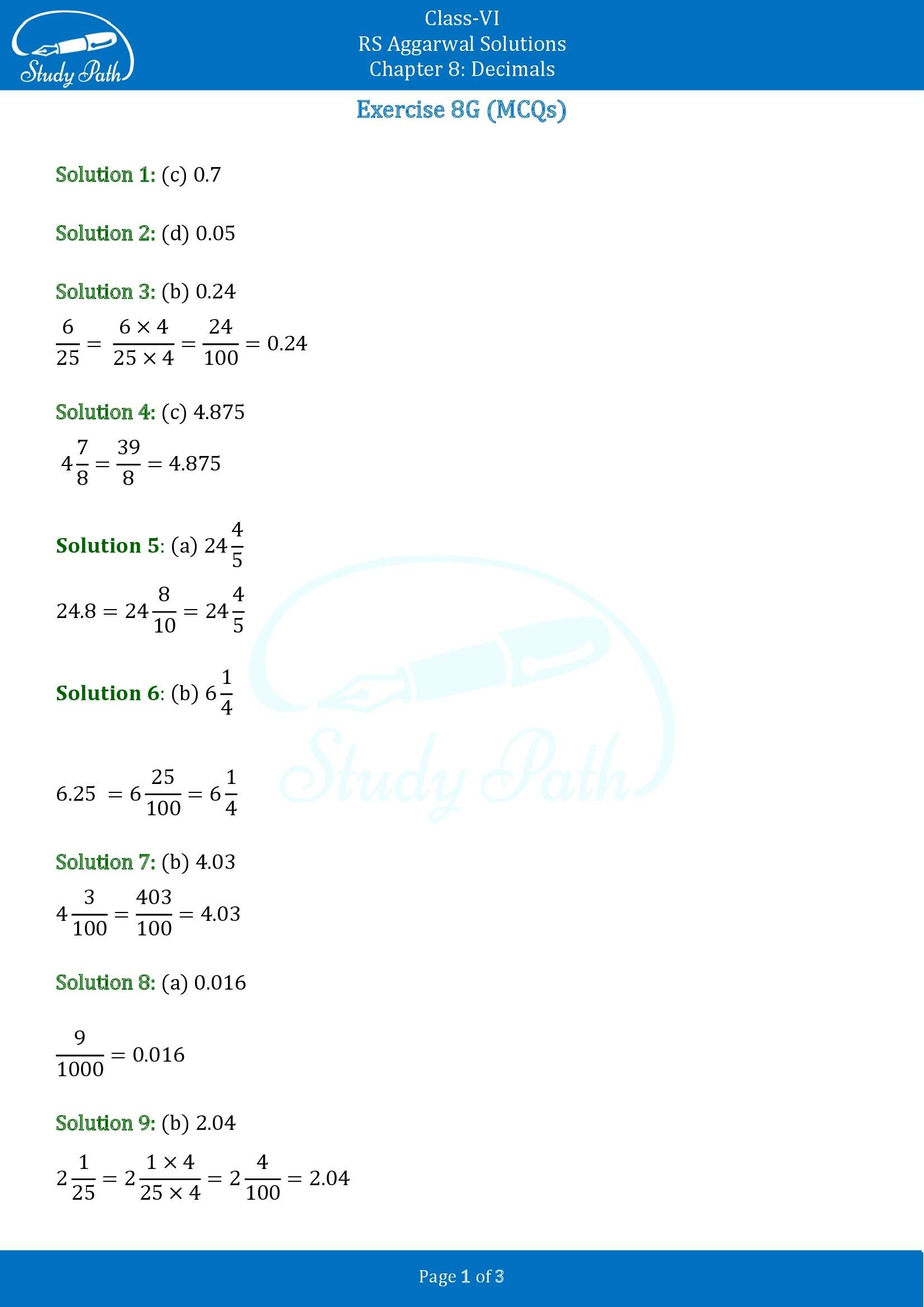 RS Aggarwal Solutions Class 6 Chapter 8 Decimals Exercise 8G MCQ 00001