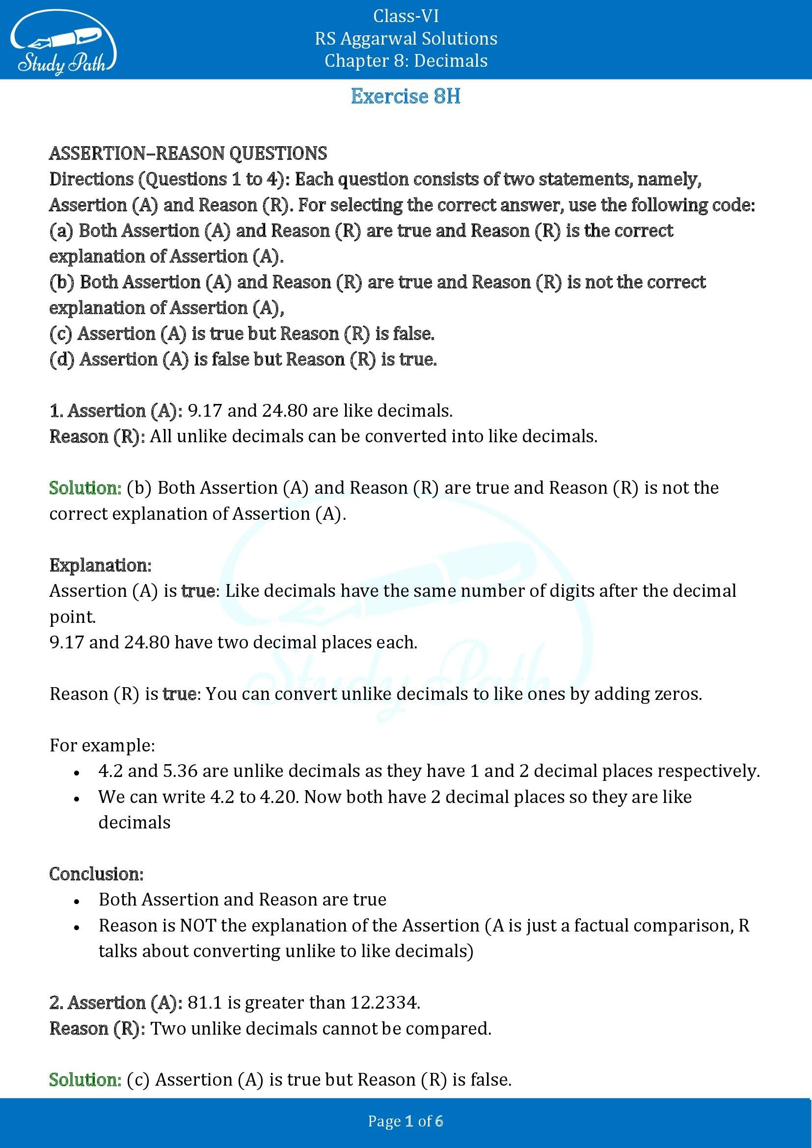 RS Aggarwal Solutions Class 6 Chapter 8 Decimals Exercise 8H 00001