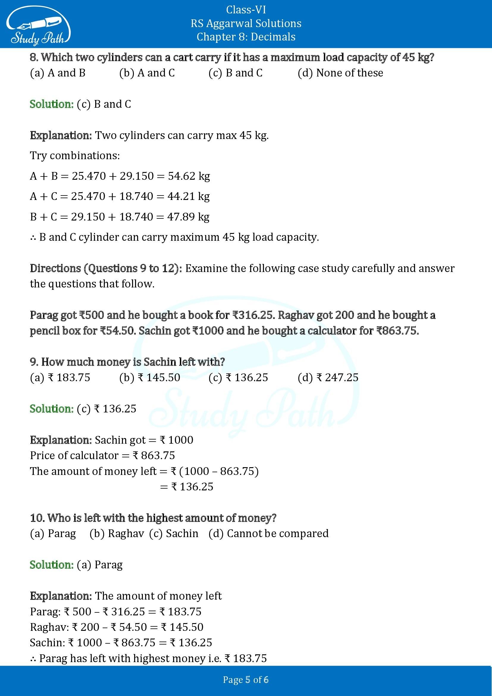 RS Aggarwal Solutions Class 6 Chapter 8 Decimals Exercise 8H 00005