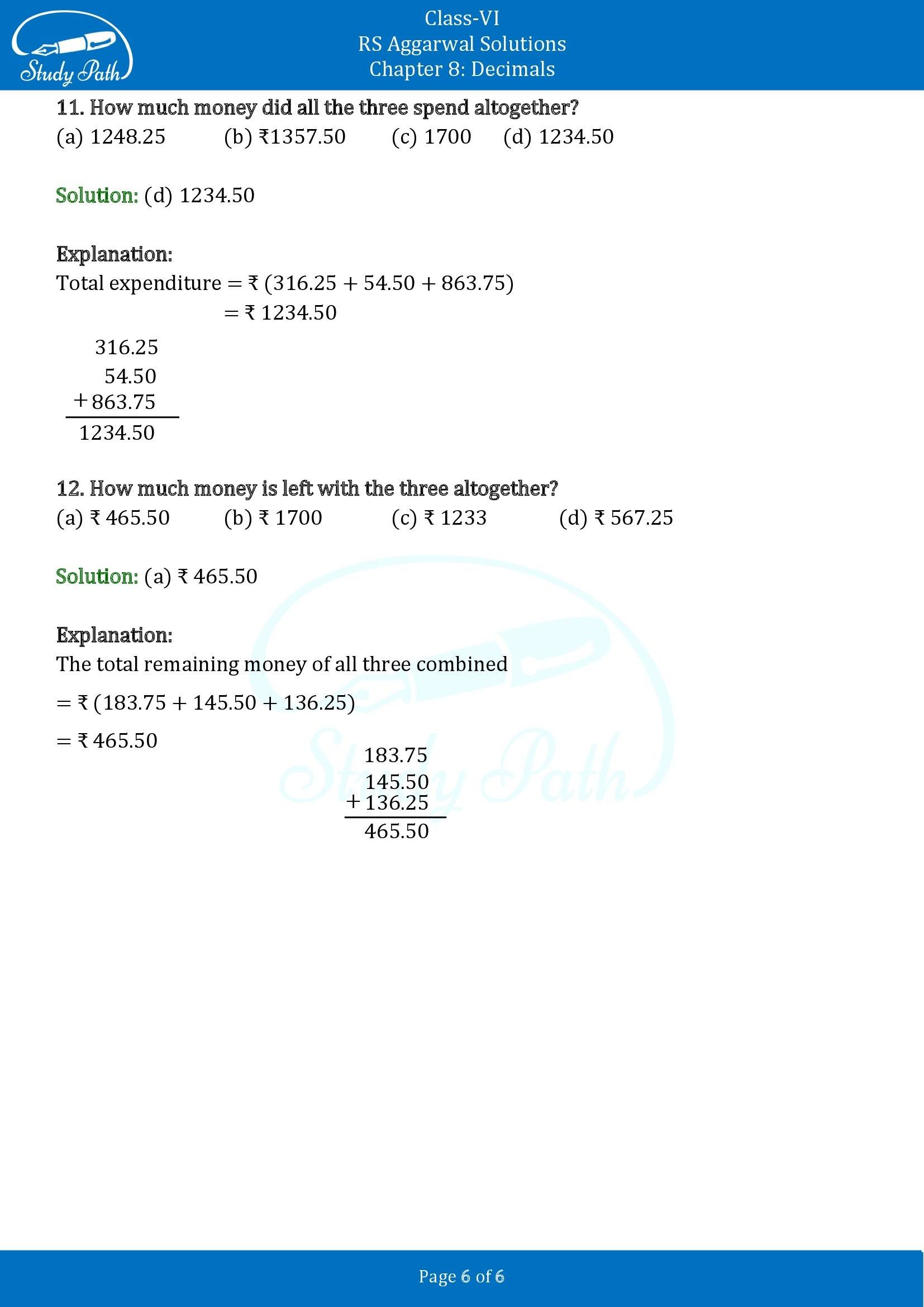 RS Aggarwal Solutions Class 6 Chapter 8 Decimals Exercise 8H 00006