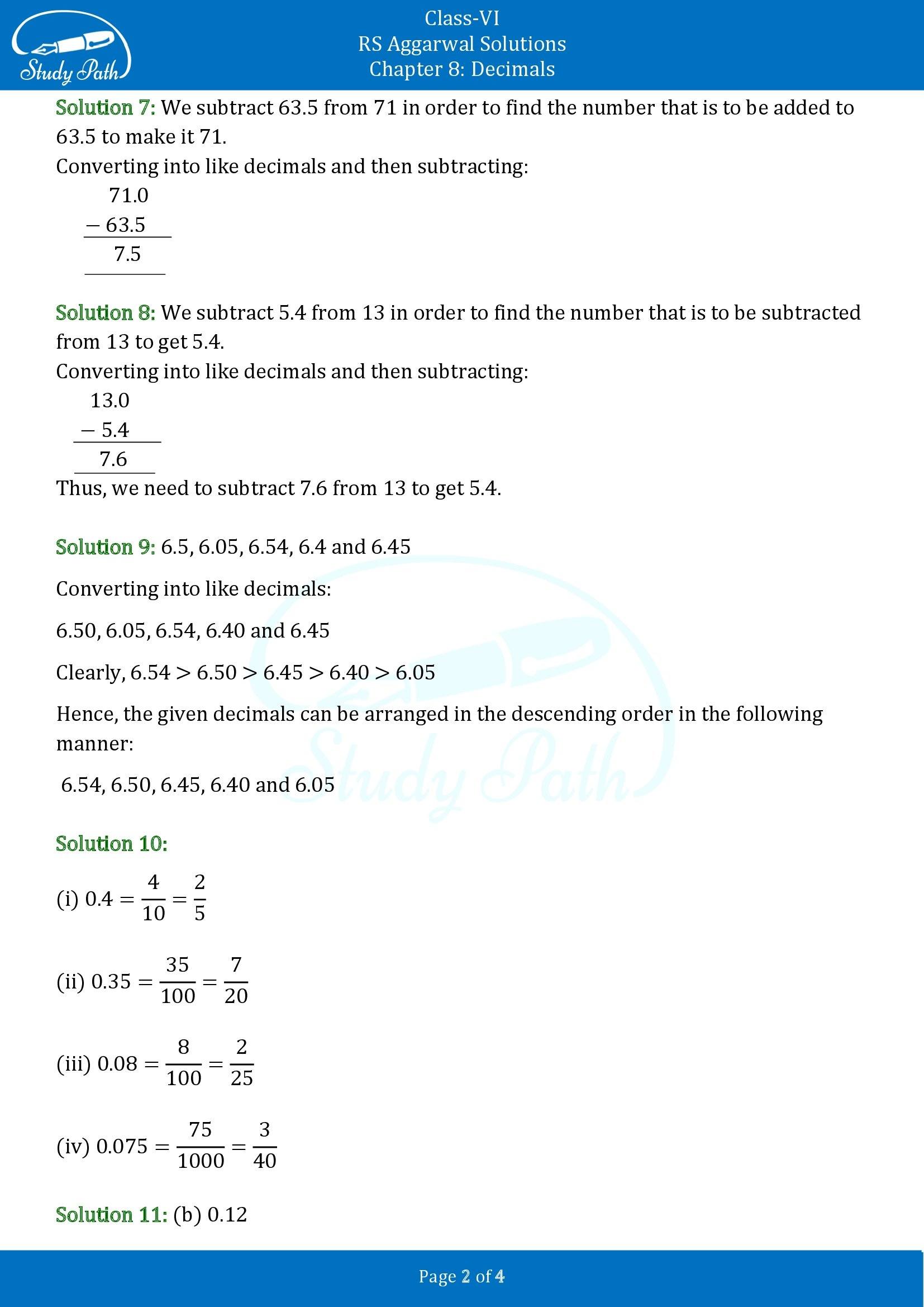 RS Aggarwal Solutions Class 6 Chapter 8 Decimals Test Paper 00002
