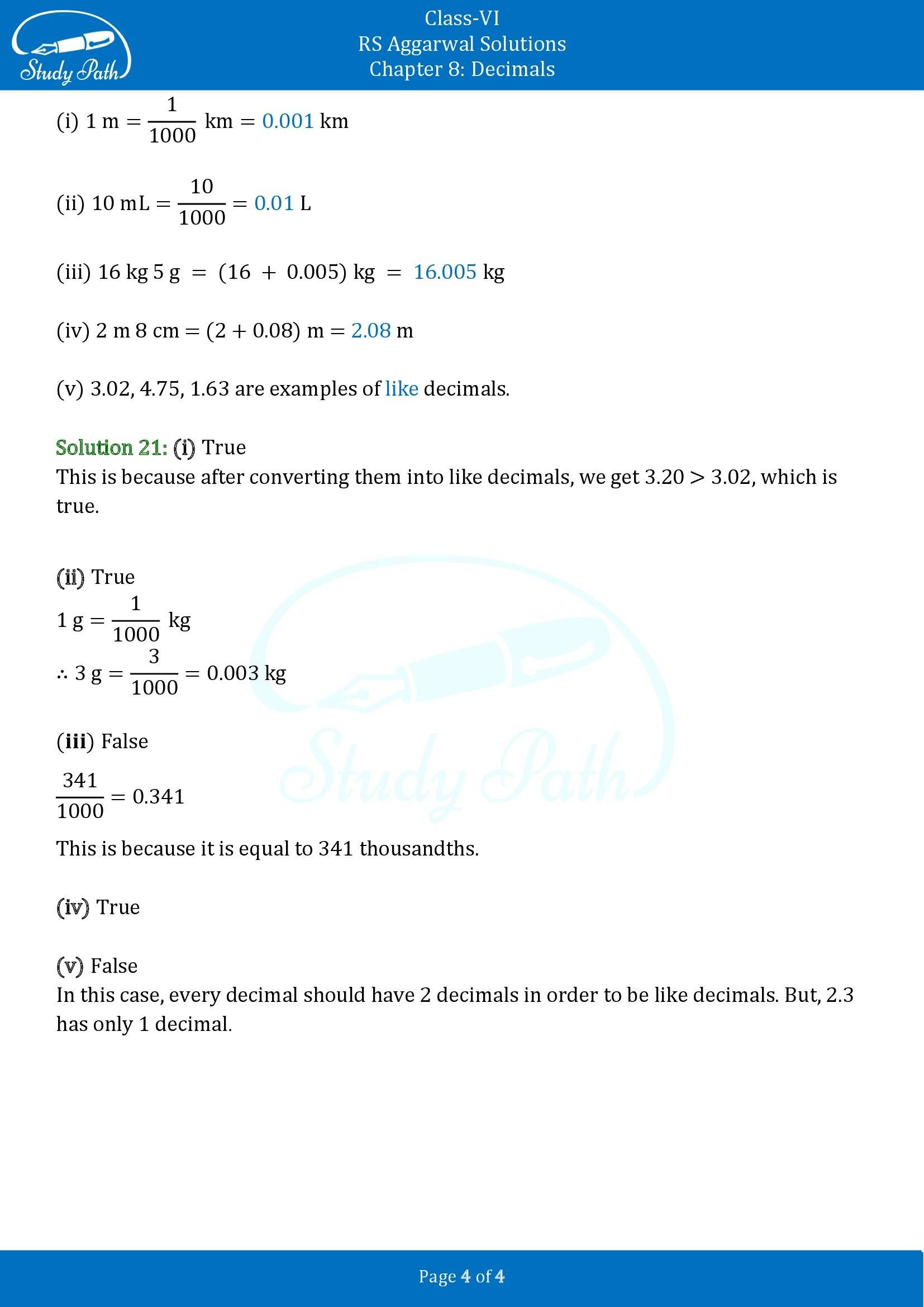 RS Aggarwal Solutions Class 6 Chapter 8 Decimals Test Paper 00004