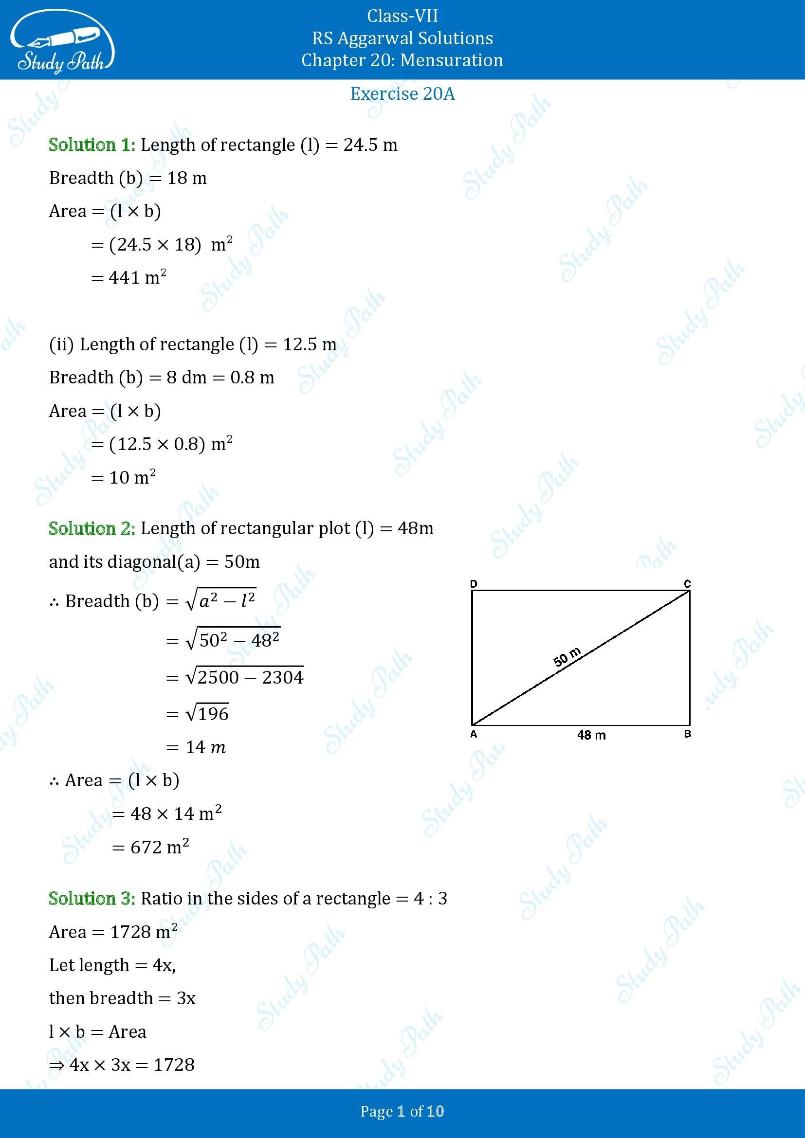 RS Aggarwal Solutions Class 7 Chapter 20 Mensuration Exercise 20A 00001