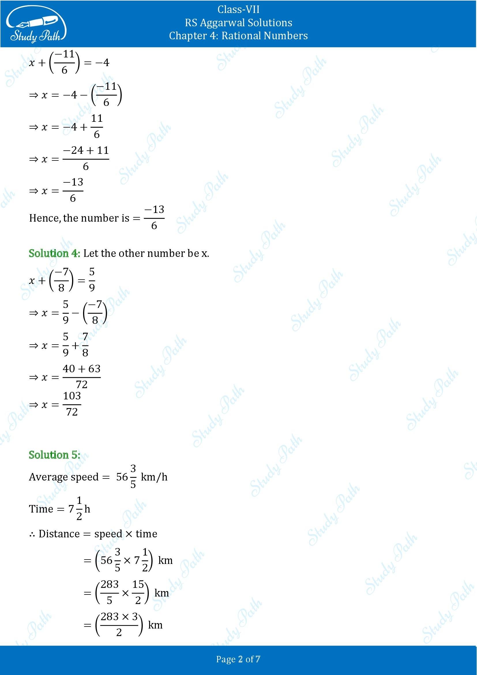 RS Aggarwal Solutions Class 7 Chapter 4 Rational Numbers Test Paper 00002