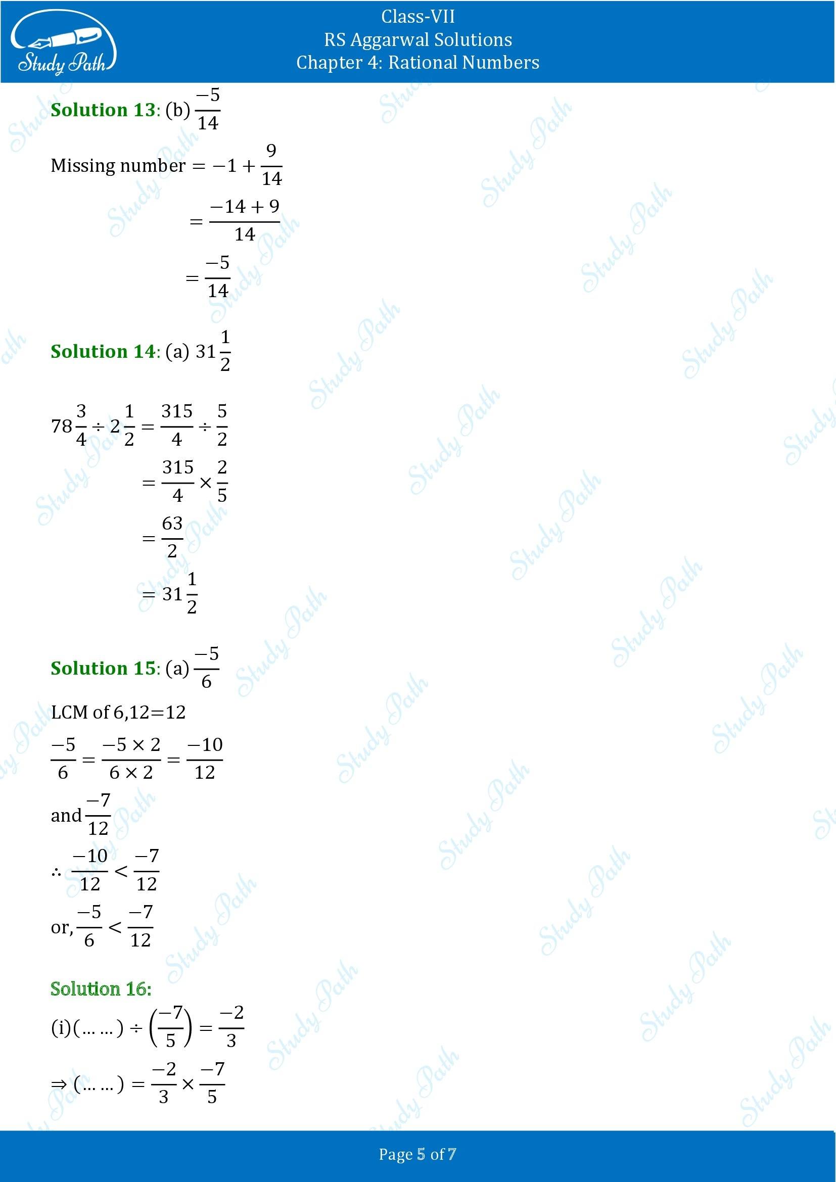 RS Aggarwal Solutions Class 7 Chapter 4 Rational Numbers Test Paper 00005