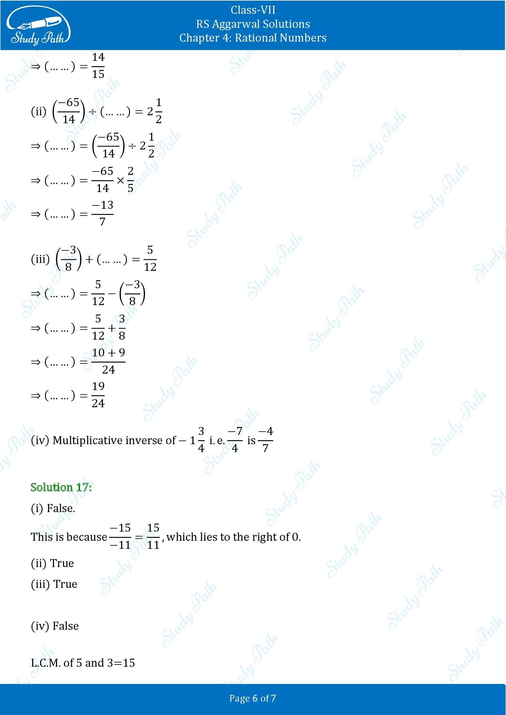 RS Aggarwal Solutions Class 7 Chapter 4 Rational Numbers Test Paper 00006
