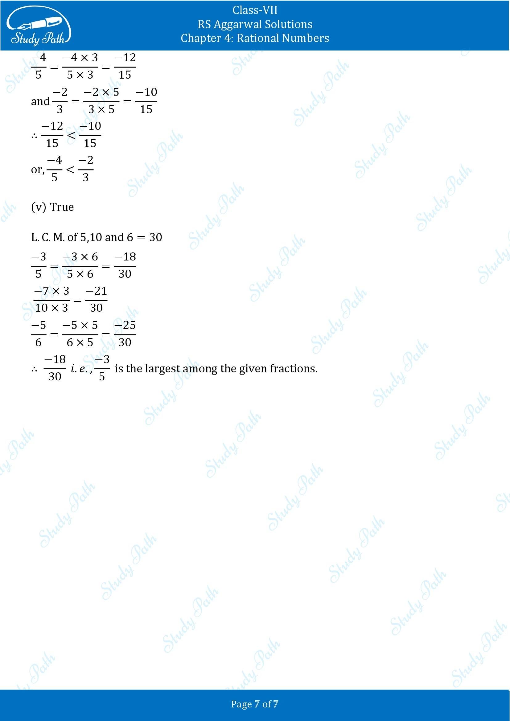 RS Aggarwal Solutions Class 7 Chapter 4 Rational Numbers Test Paper 00007