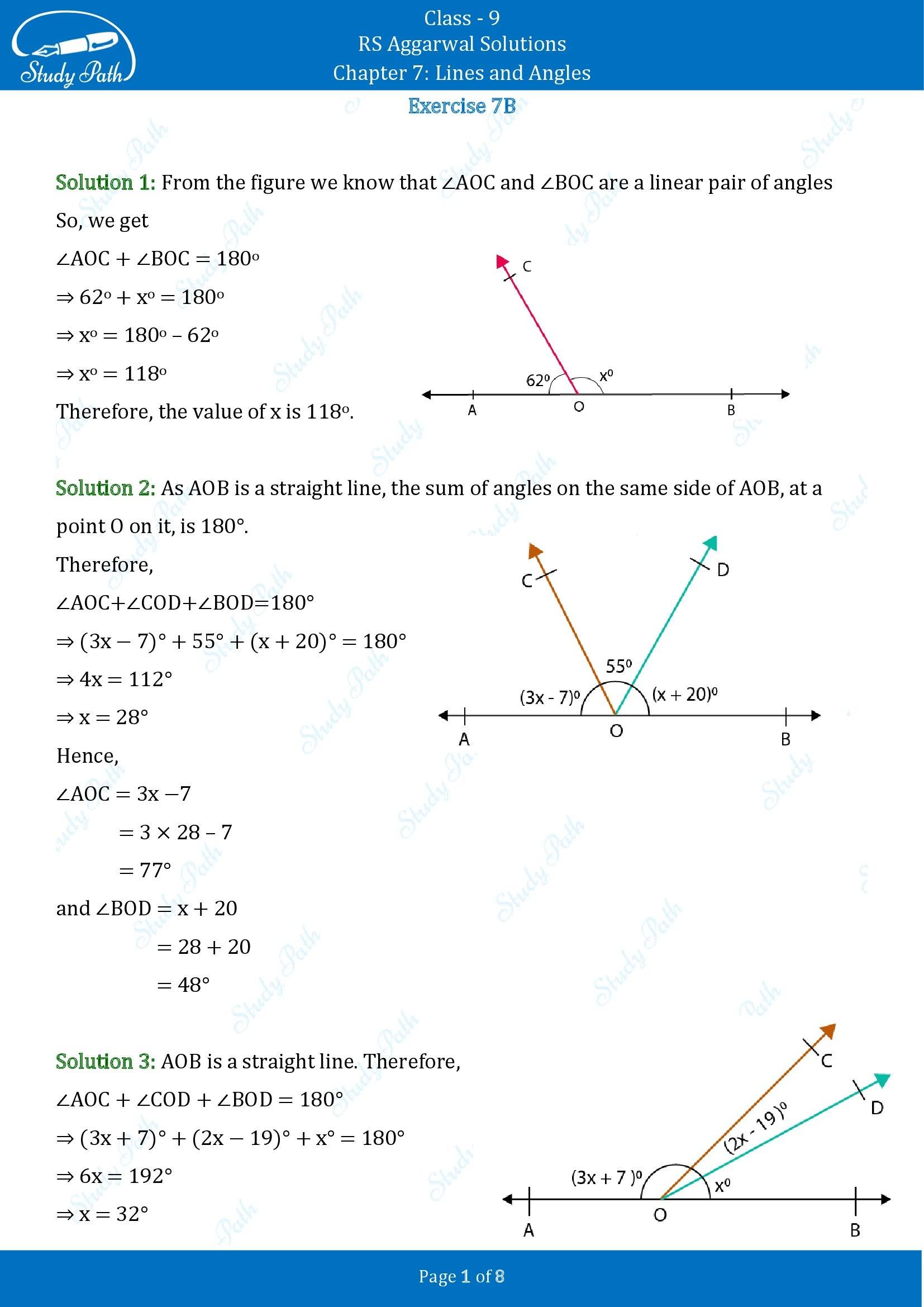 RS Aggarwal Solutions Class 9 Chapter 7 Lines and Angles Exercise 7B 00001