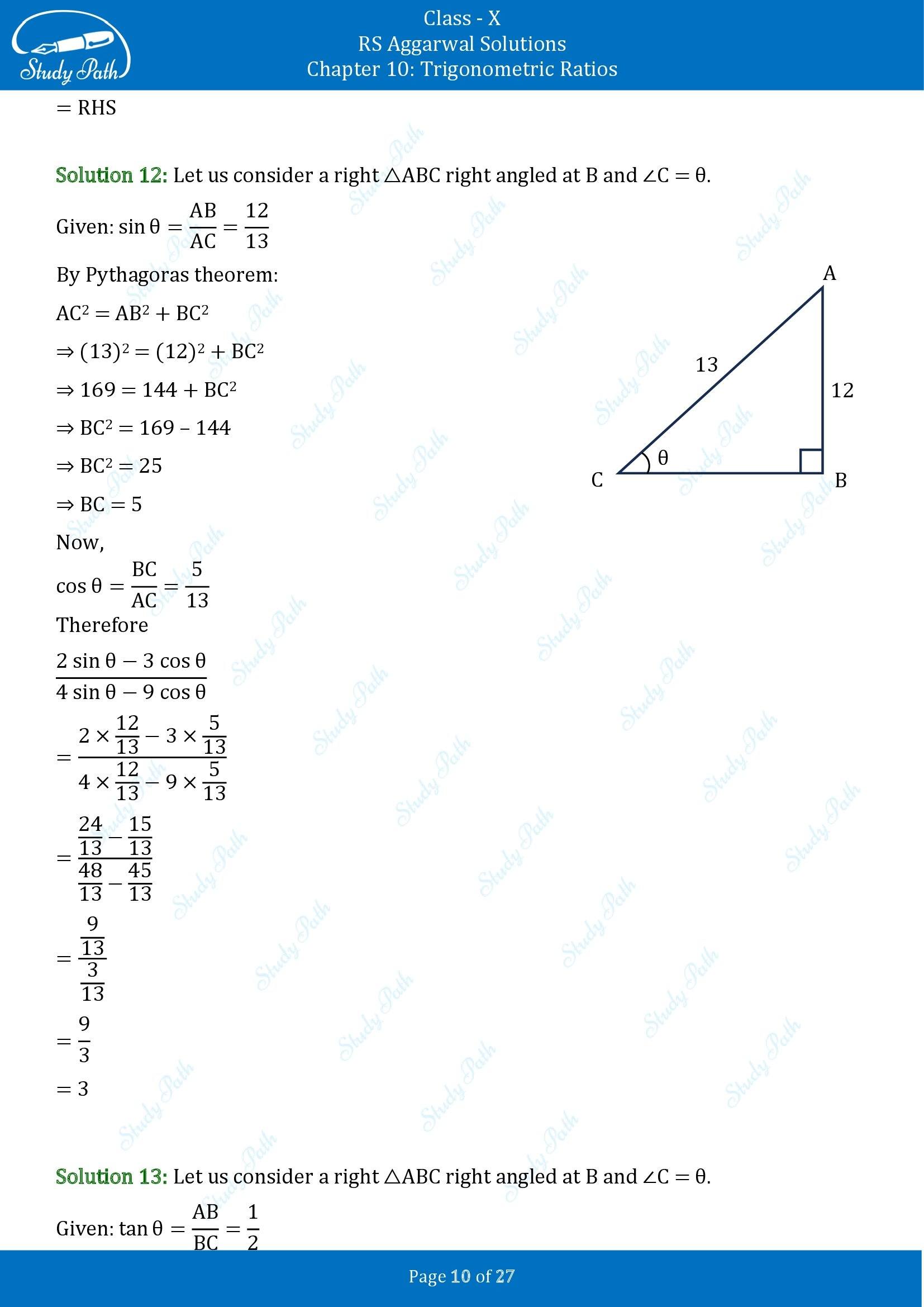 RS Aggarwal Solutions for Class 10 Chapter 10 Trigonometric Ratios Exercise 10 00010