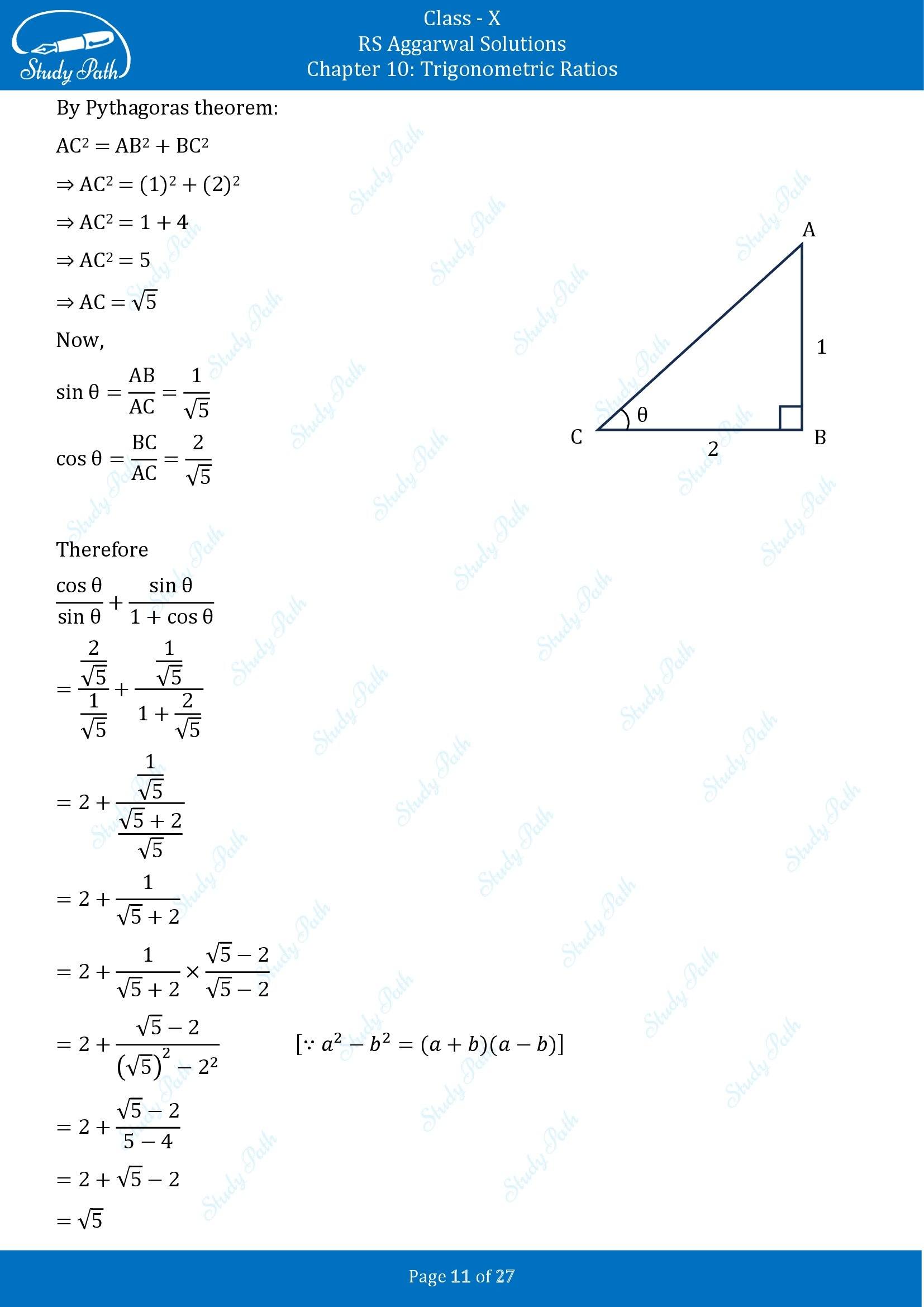 RS Aggarwal Solutions for Class 10 Chapter 10 Trigonometric Ratios Exercise 10 00011