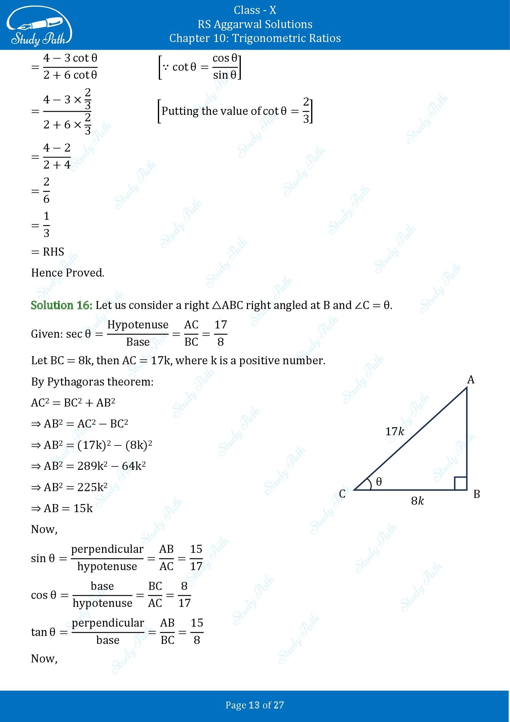 RS Aggarwal Solutions for Class 10 Chapter 10 Trigonometric Ratios Exercise 10 00013