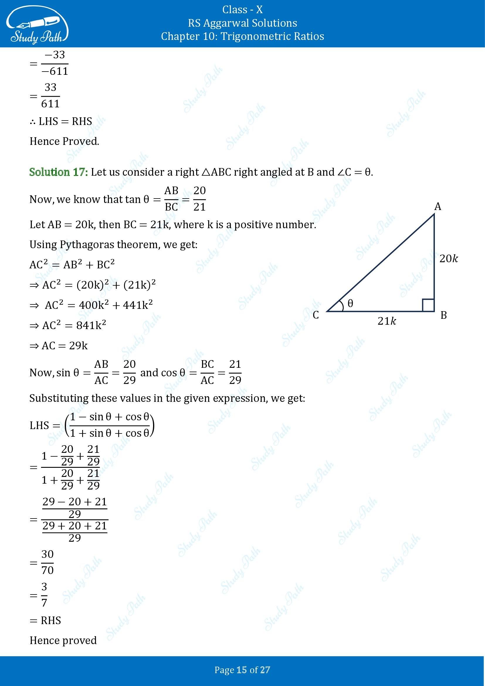 RS Aggarwal Solutions for Class 10 Chapter 10 Trigonometric Ratios Exercise 10 00015