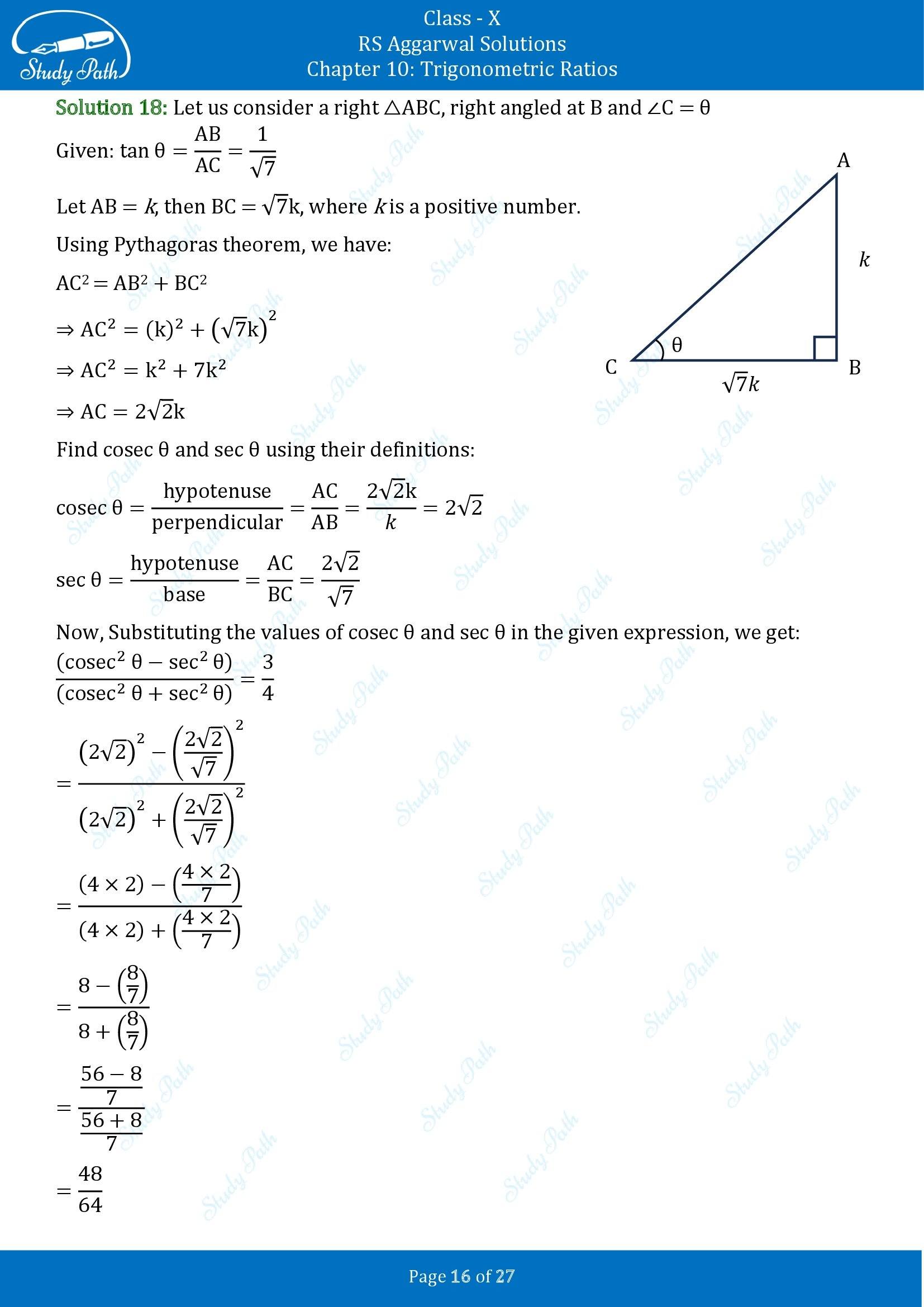 RS Aggarwal Solutions for Class 10 Chapter 10 Trigonometric Ratios Exercise 10 00016
