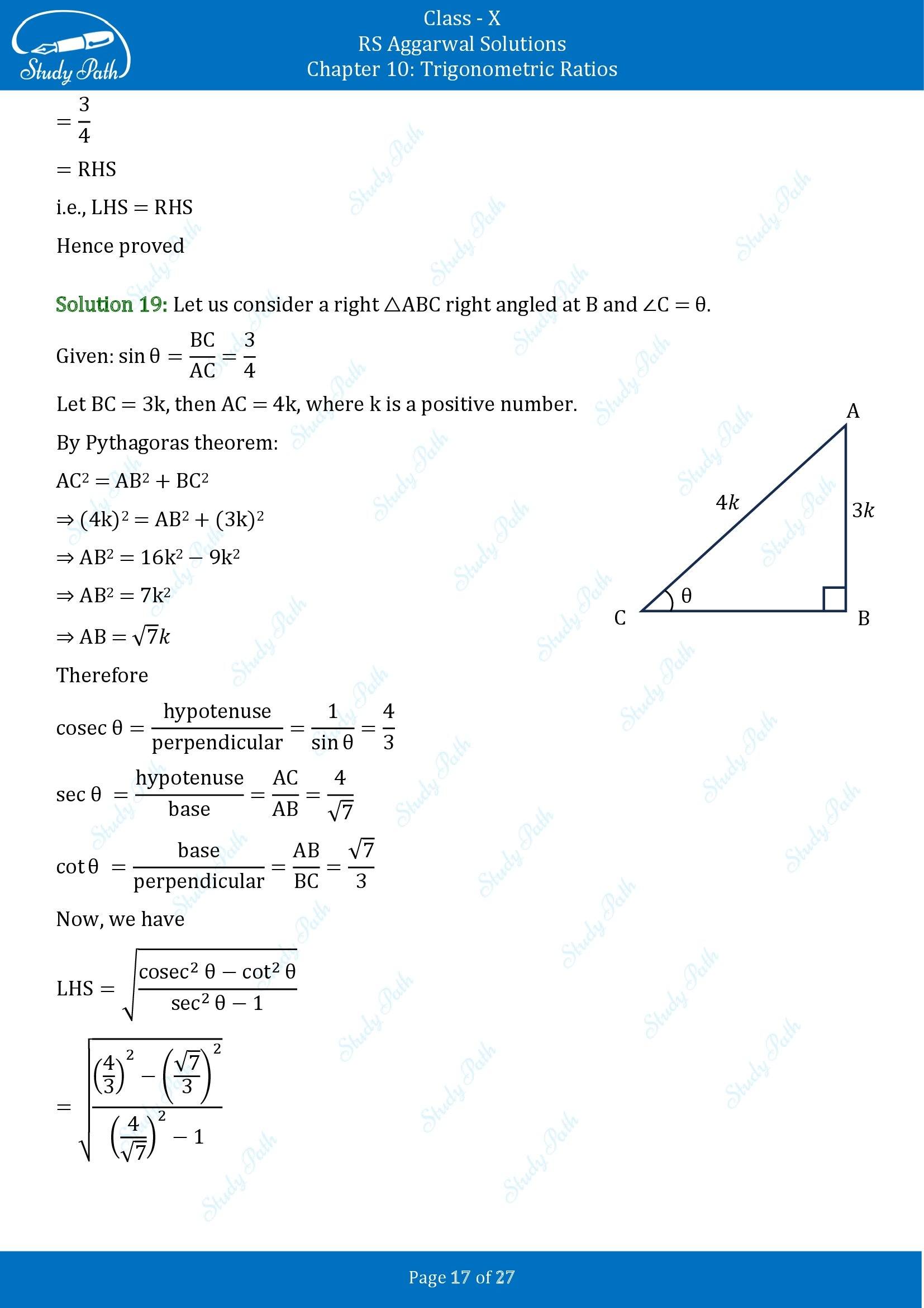 RS Aggarwal Solutions for Class 10 Chapter 10 Trigonometric Ratios Exercise 10 00017