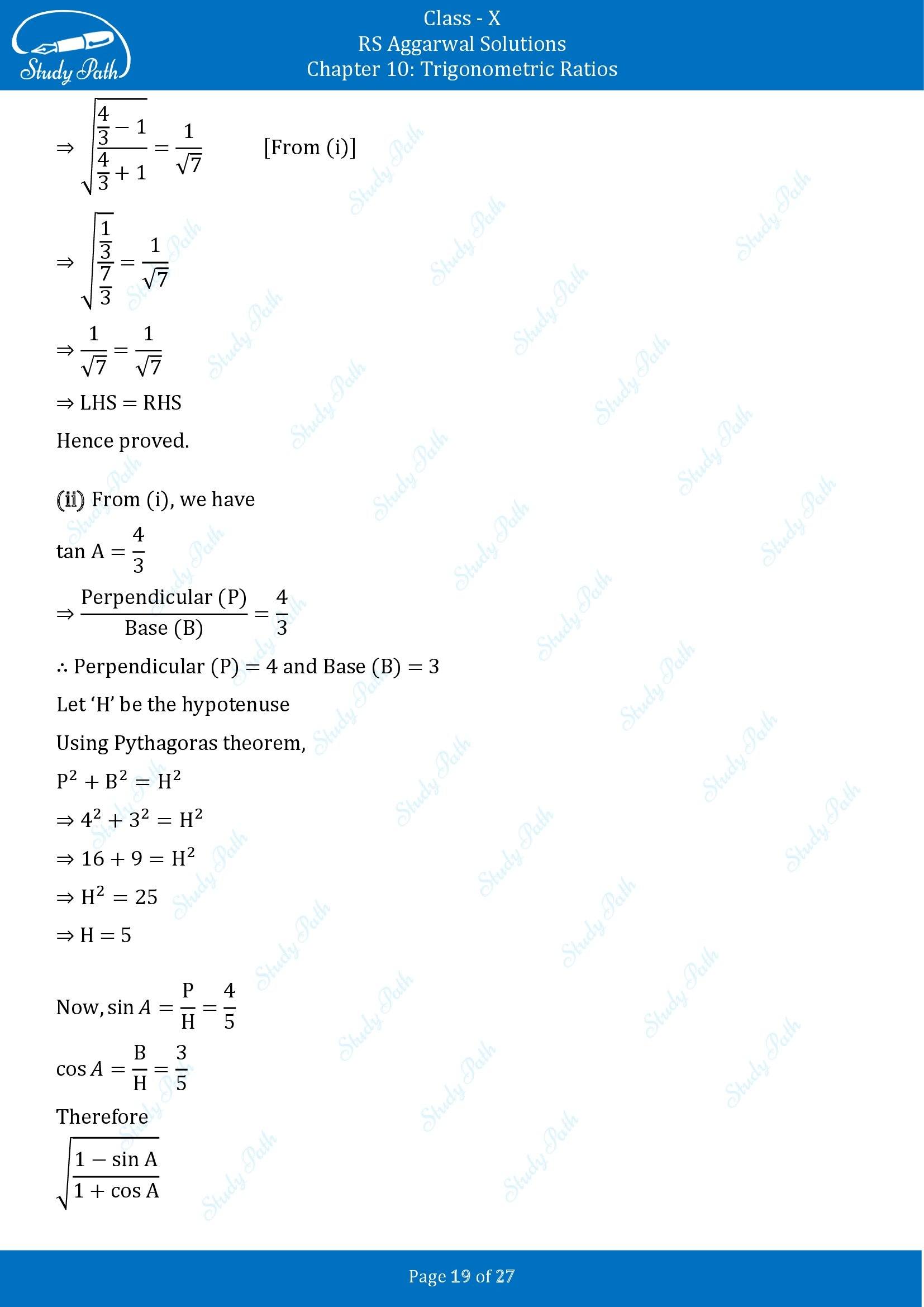 RS Aggarwal Solutions for Class 10 Chapter 10 Trigonometric Ratios Exercise 10 00019