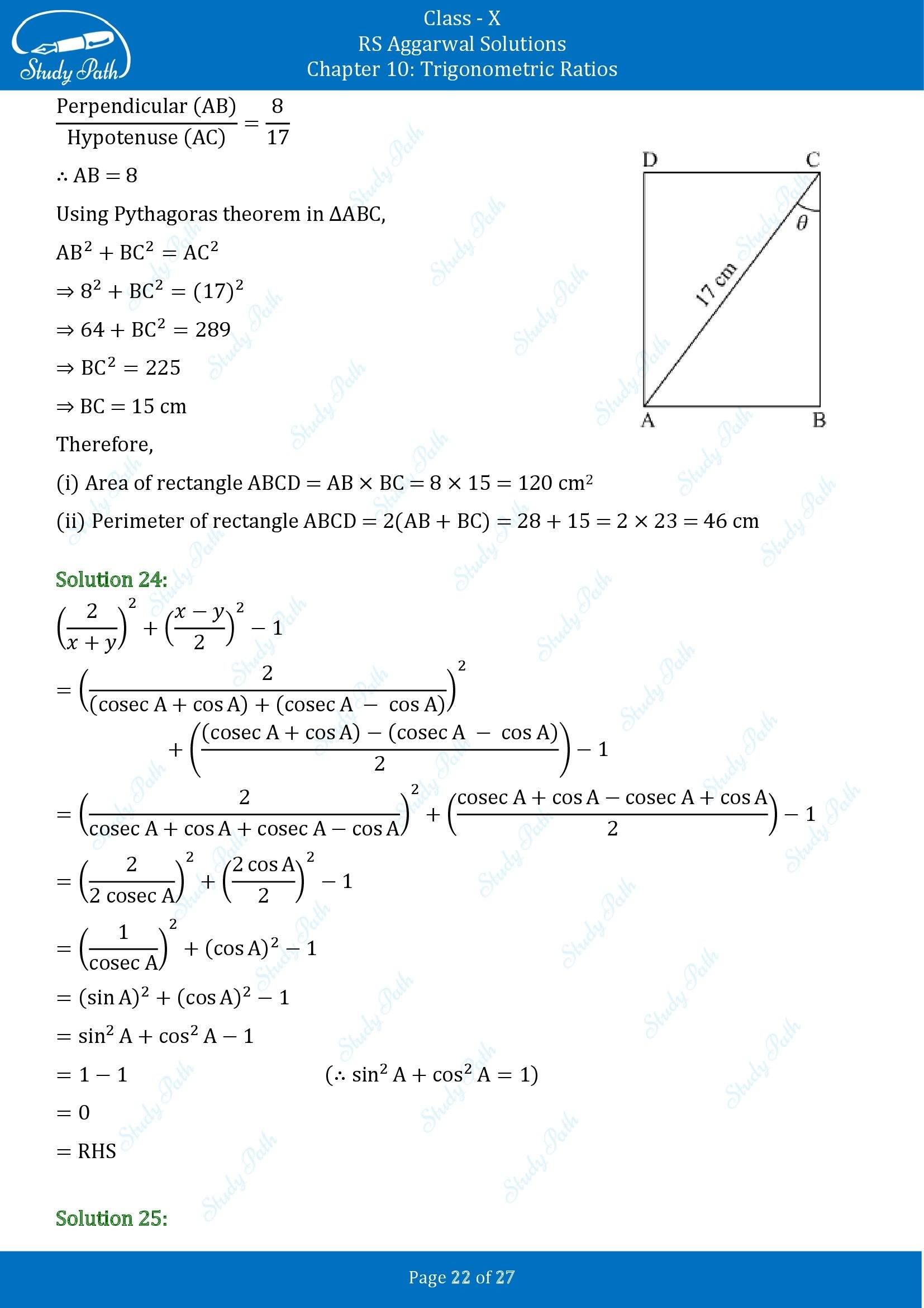 RS Aggarwal Solutions for Class 10 Chapter 10 Trigonometric Ratios Exercise 10 00022