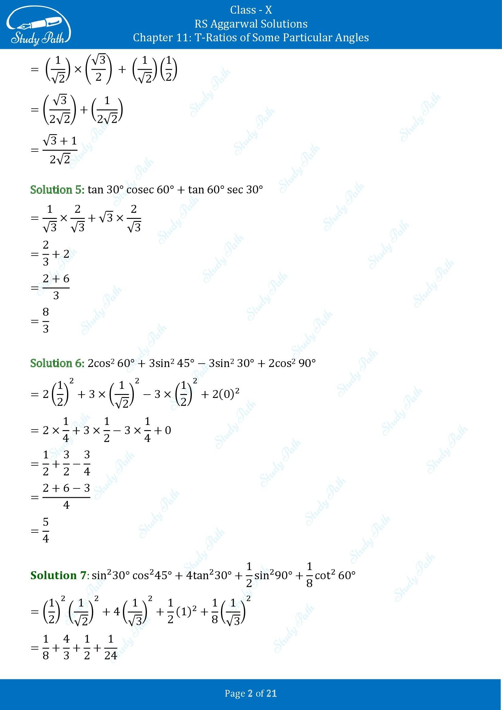 RS Aggarwal Solutions for Class 10 Chapter 11 T Ratios of Some Particular Angles Exercise 11 00002