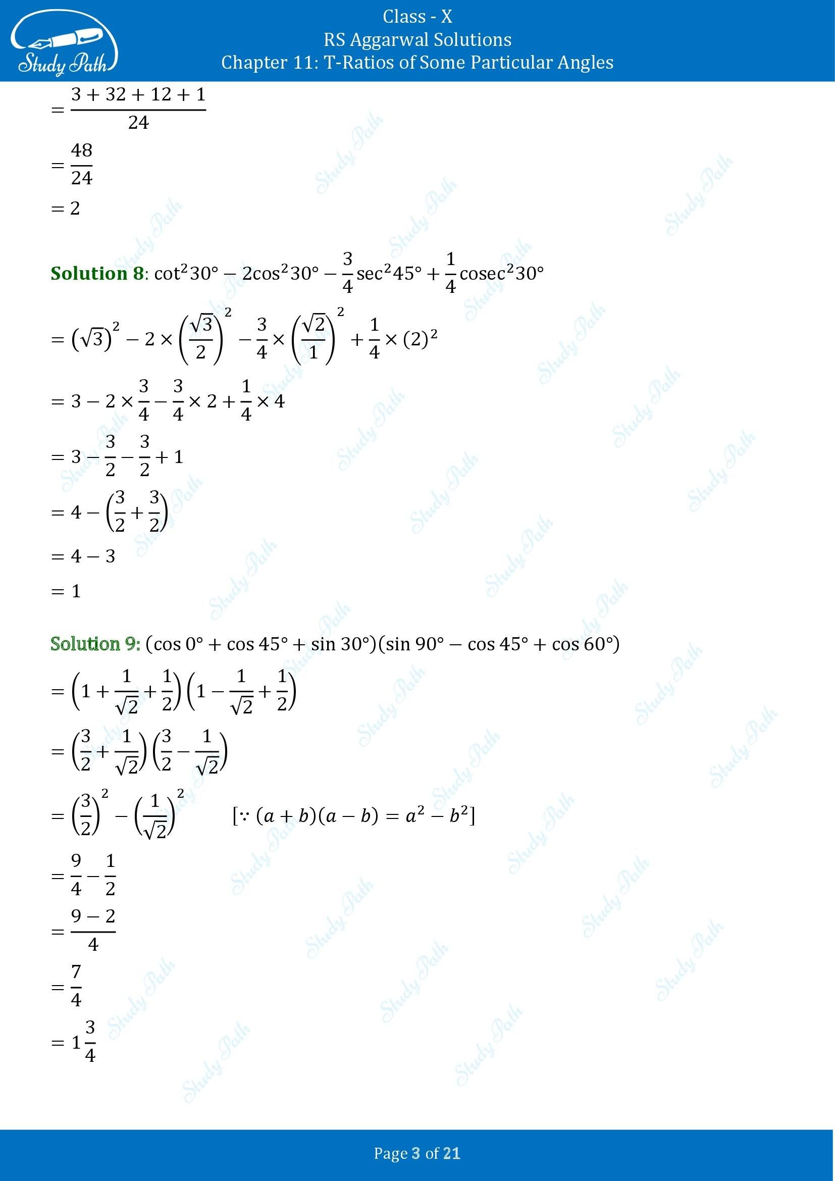 RS Aggarwal Solutions for Class 10 Chapter 11 T Ratios of Some Particular Angles Exercise 11 00003