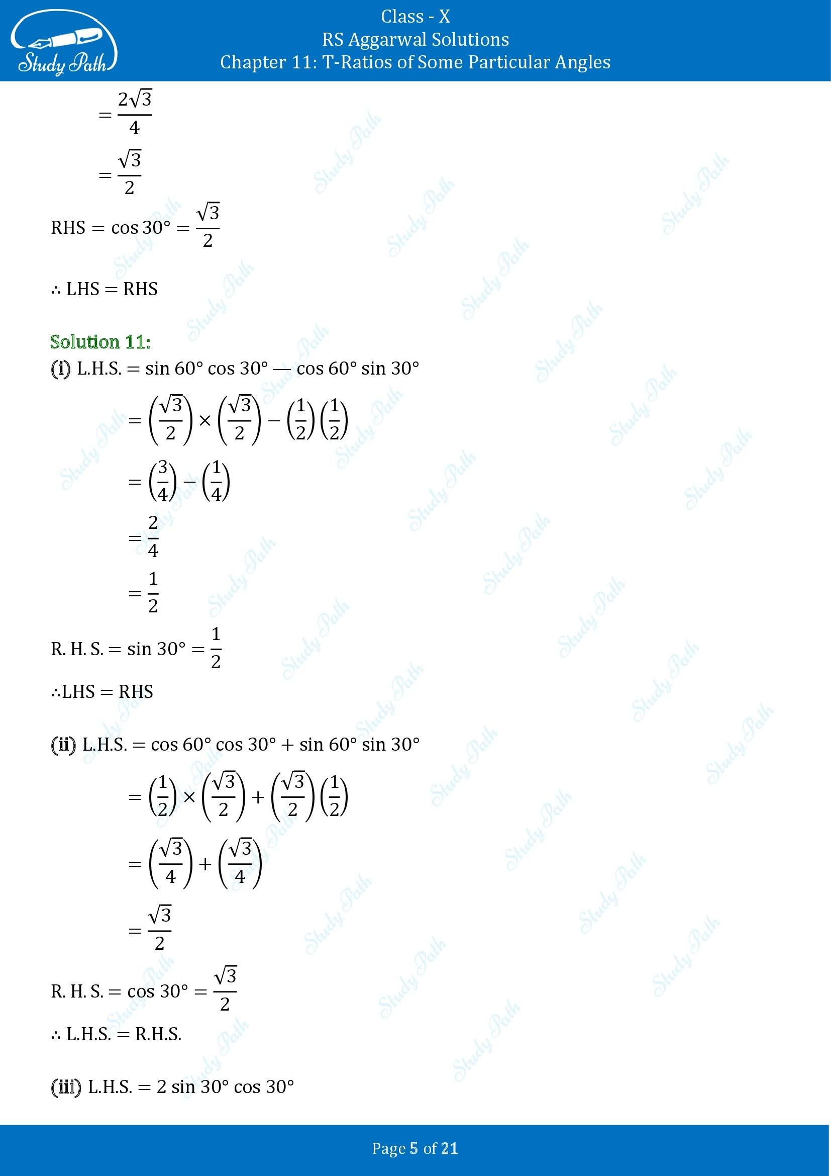 RS Aggarwal Solutions for Class 10 Chapter 11 T Ratios of Some Particular Angles Exercise 11 00005
