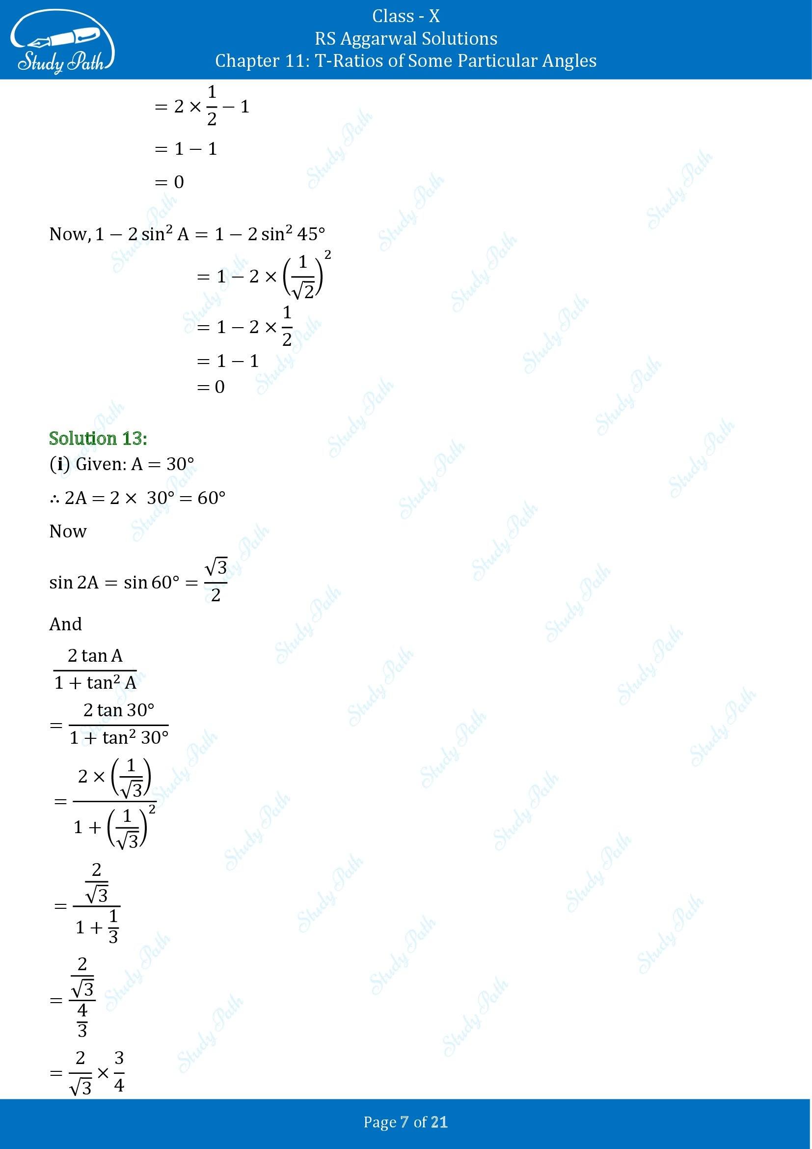 RS Aggarwal Solutions for Class 10 Chapter 11 T Ratios of Some Particular Angles Exercise 11 00007