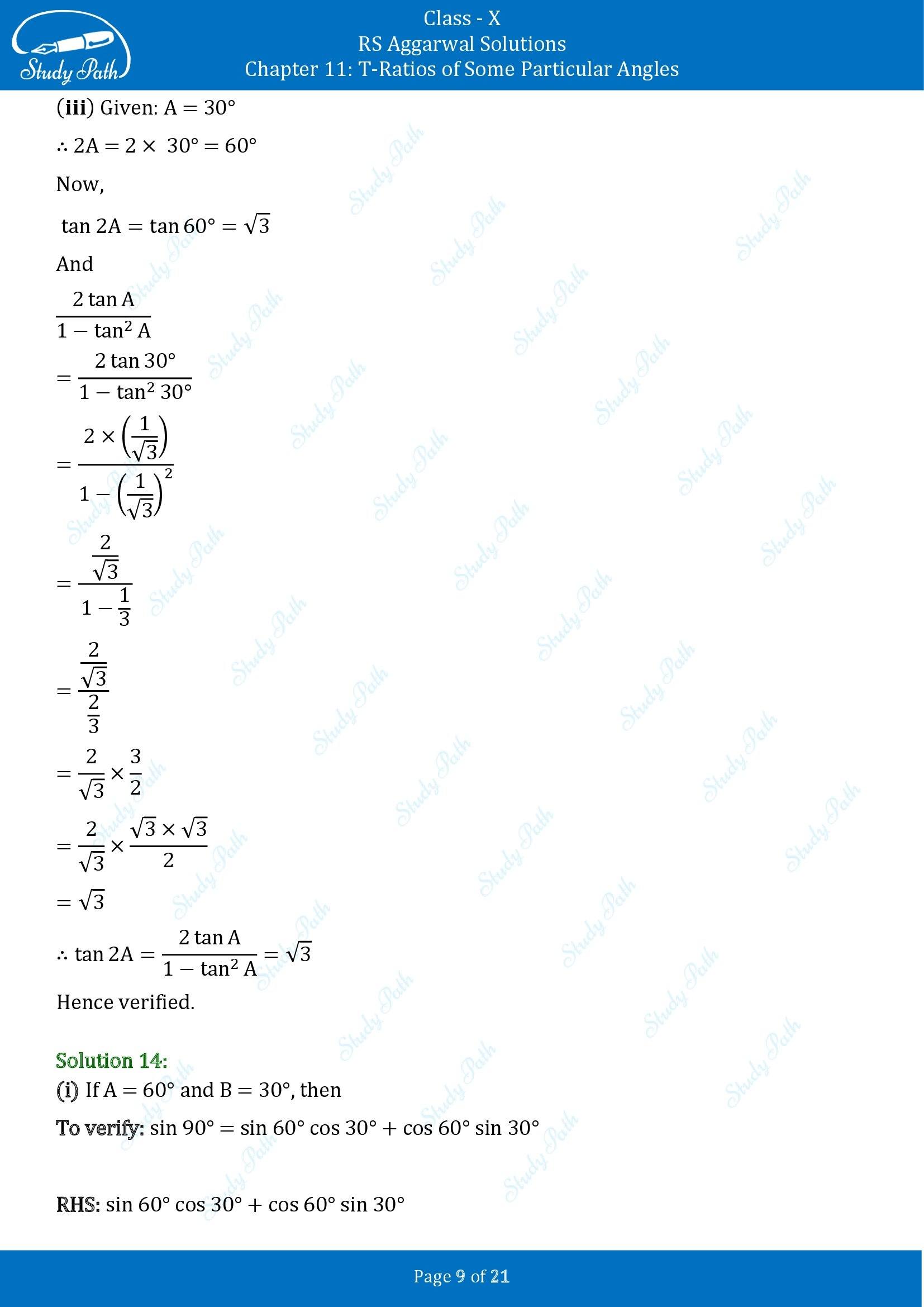 RS Aggarwal Solutions for Class 10 Chapter 11 T Ratios of Some Particular Angles Exercise 11 00009