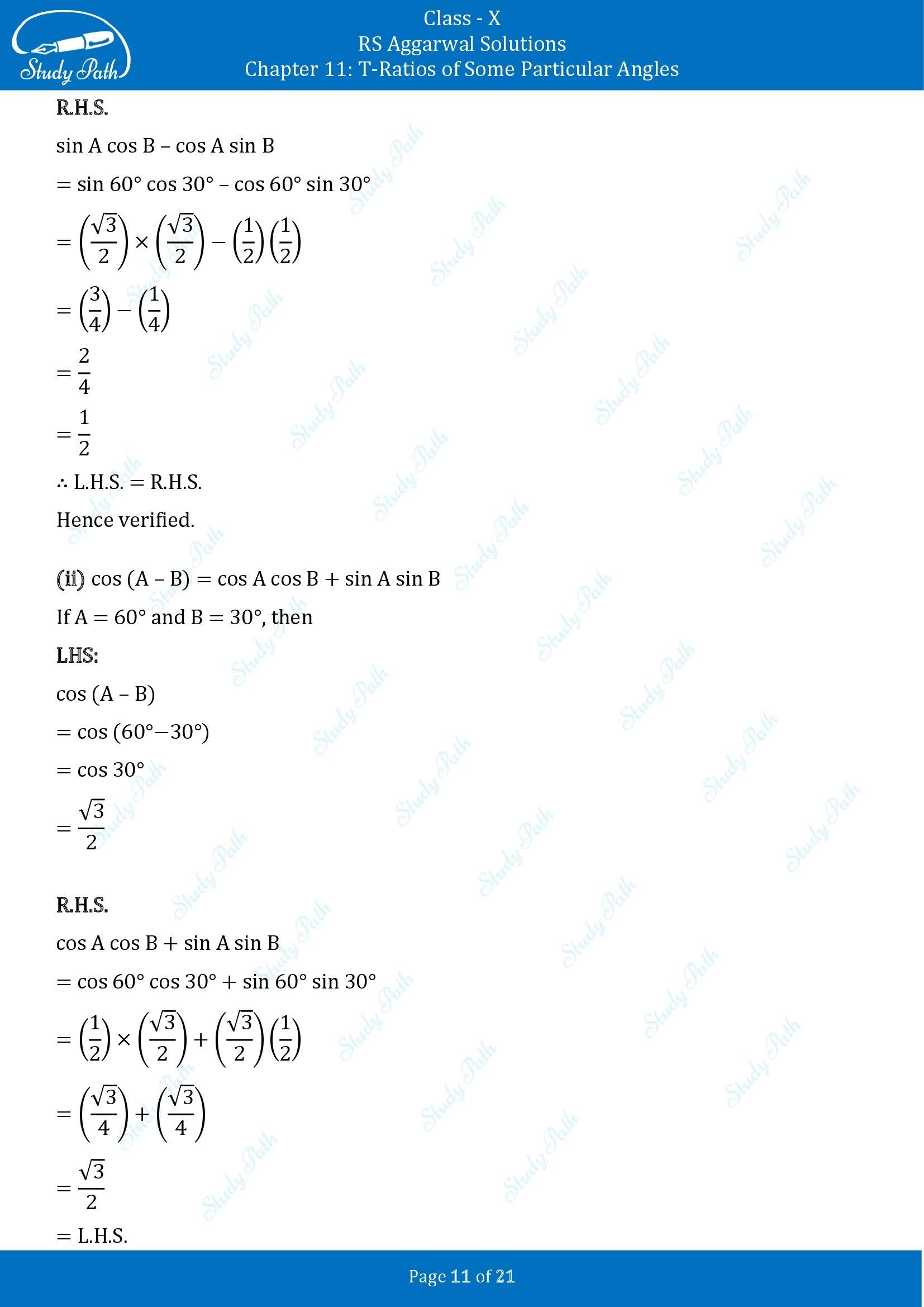 RS Aggarwal Solutions for Class 10 Chapter 11 T Ratios of Some Particular Angles Exercise 11 00011