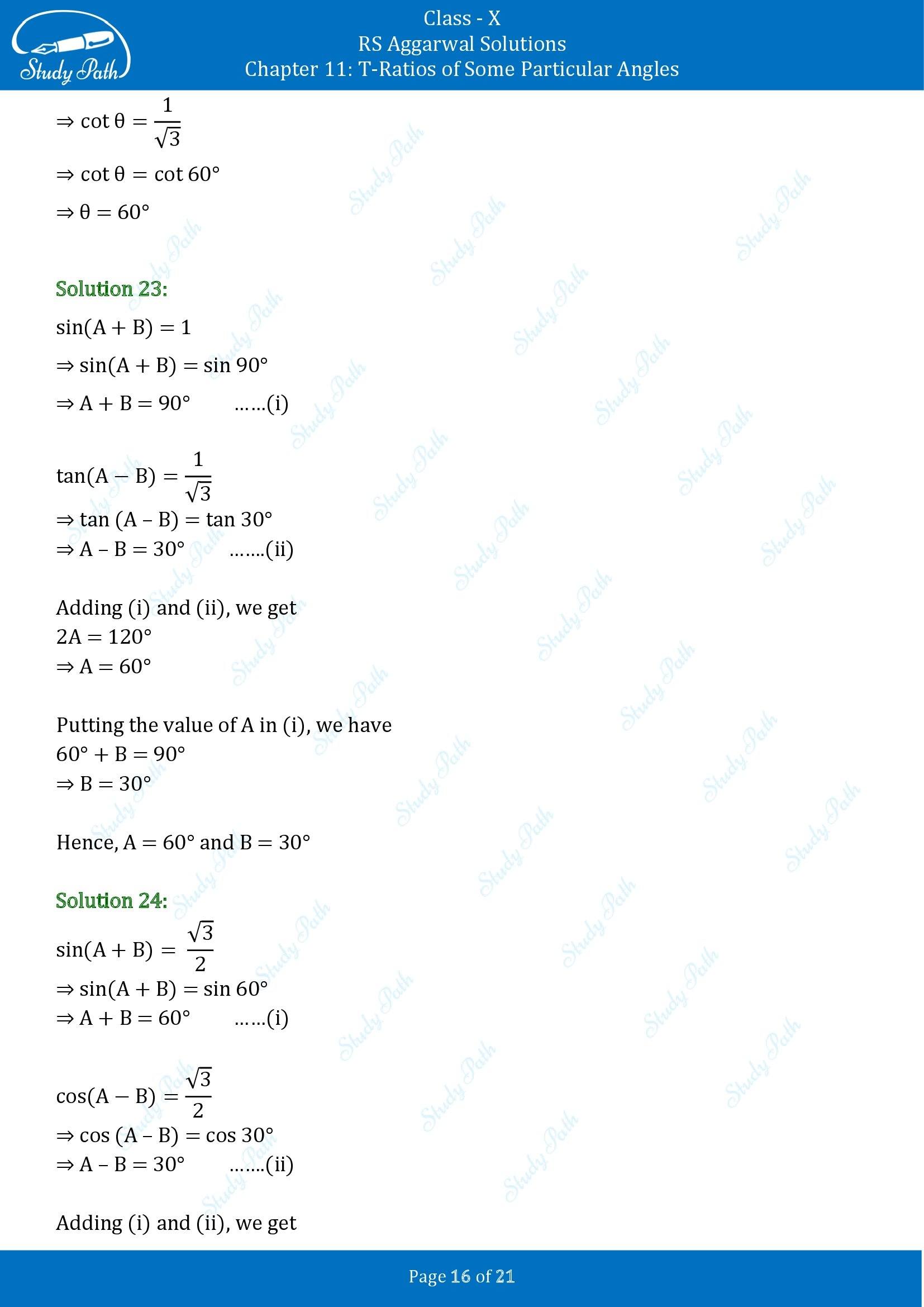 RS Aggarwal Solutions for Class 10 Chapter 11 T Ratios of Some Particular Angles Exercise 11 00016