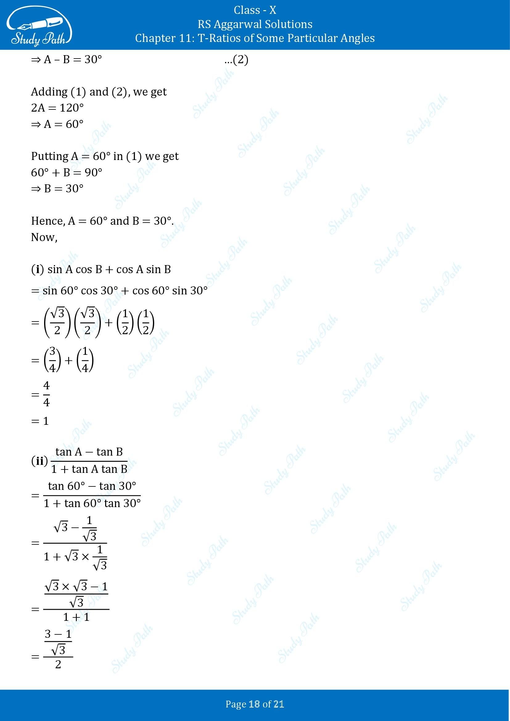 RS Aggarwal Solutions for Class 10 Chapter 11 T Ratios of Some Particular Angles Exercise 11 00018