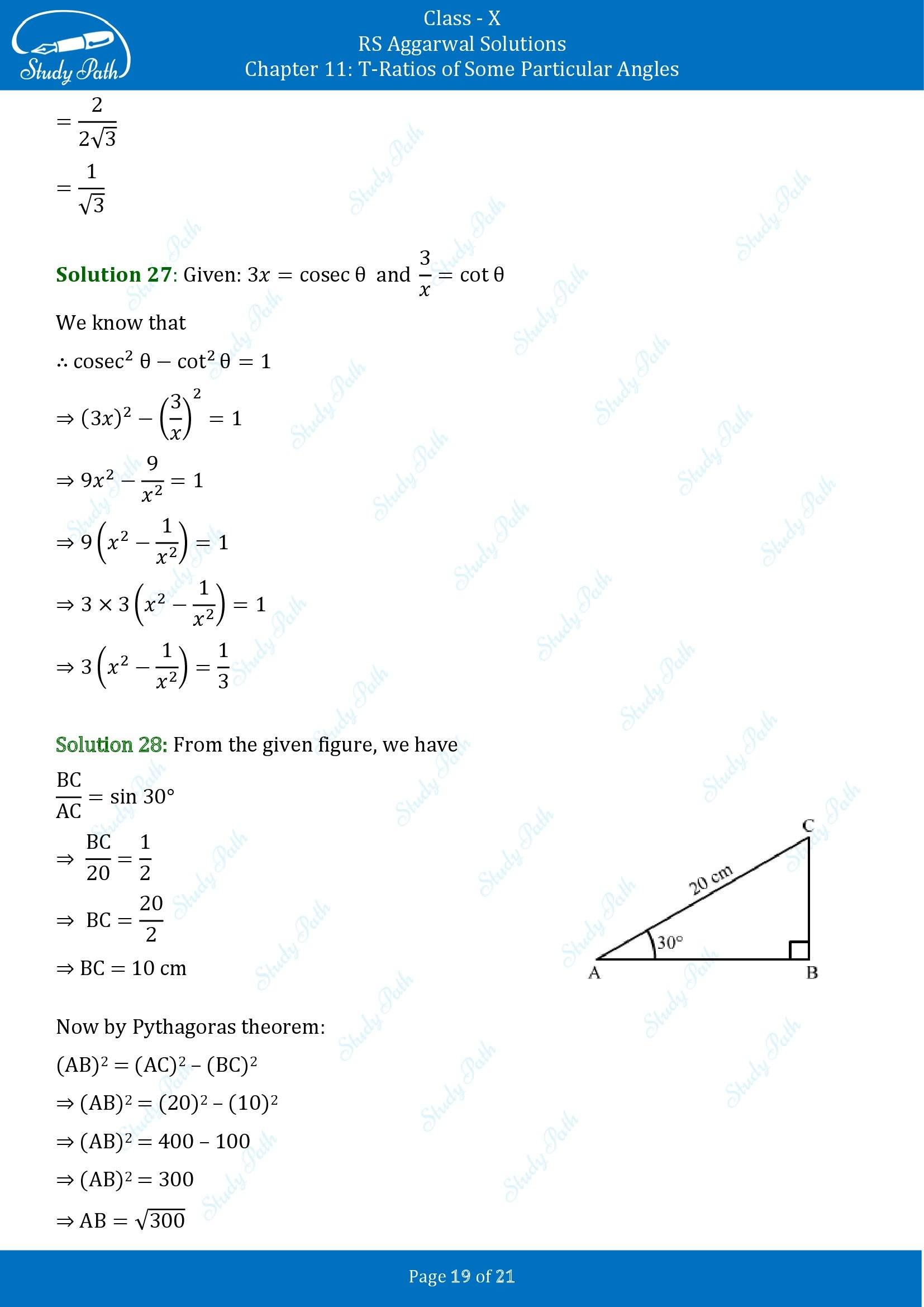 RS Aggarwal Solutions for Class 10 Chapter 11 T Ratios of Some Particular Angles Exercise 11 00019