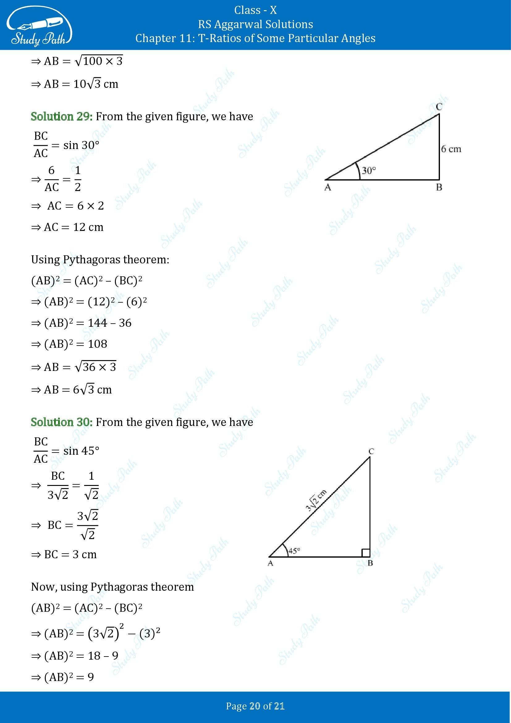 RS Aggarwal Solutions for Class 10 Chapter 11 T Ratios of Some Particular Angles Exercise 11 00020