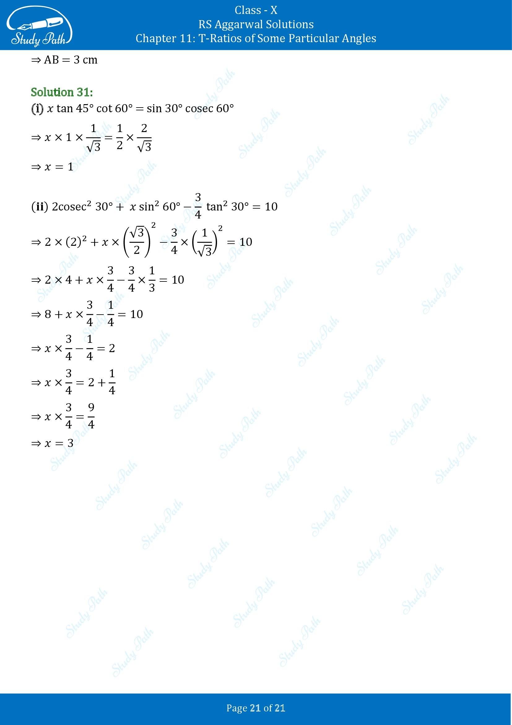RS Aggarwal Solutions for Class 10 Chapter 11 T Ratios of Some Particular Angles Exercise 11 00021