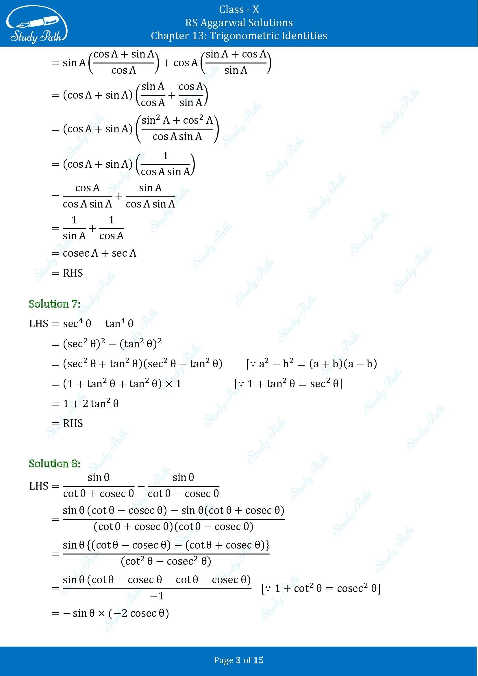 RS Aggarwal Solutions for Class 10 Chapter 13 Trigonometric Identities Exercise 13A 00003