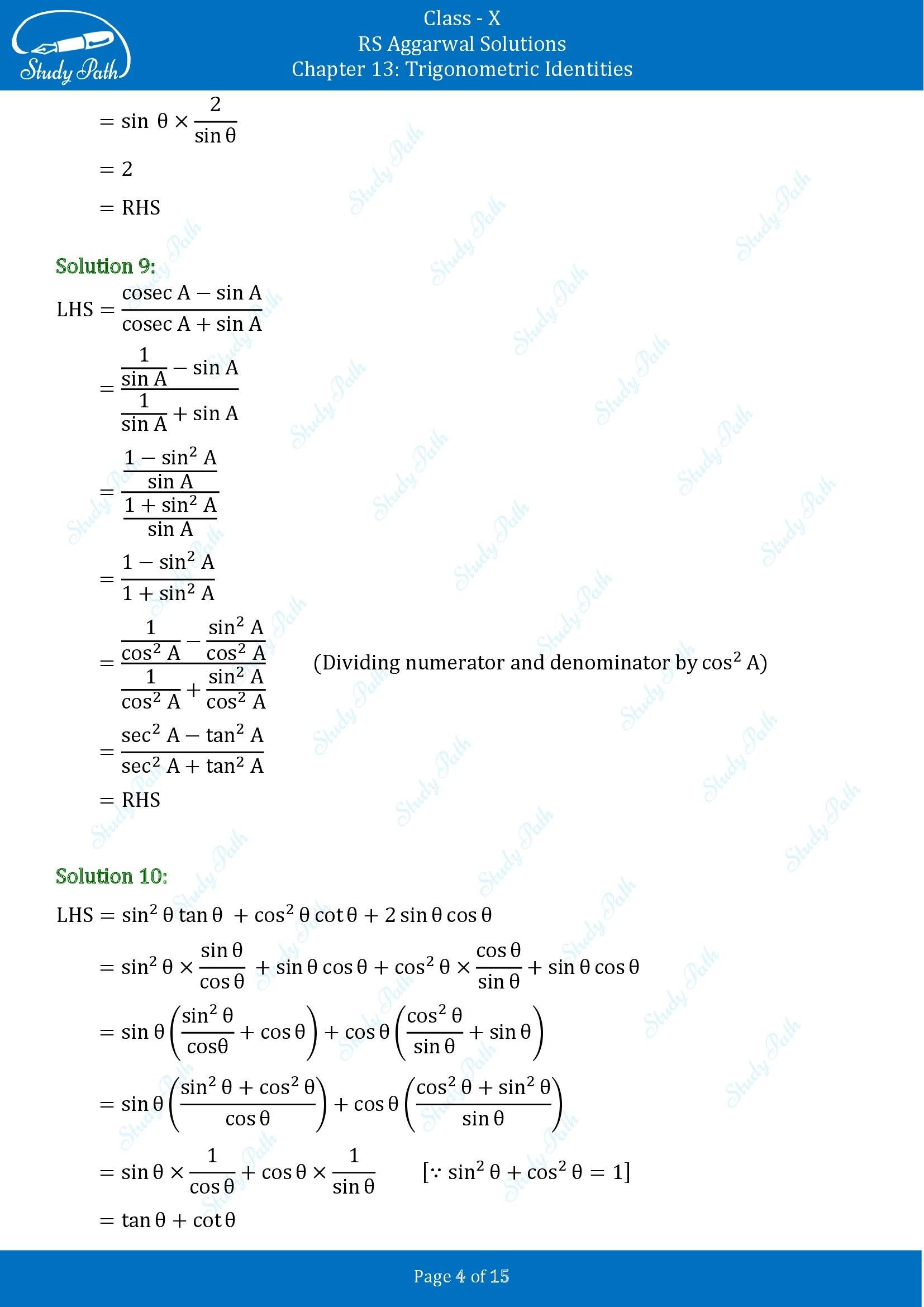 RS Aggarwal Solutions for Class 10 Chapter 13 Trigonometric Identities Exercise 13A 00004