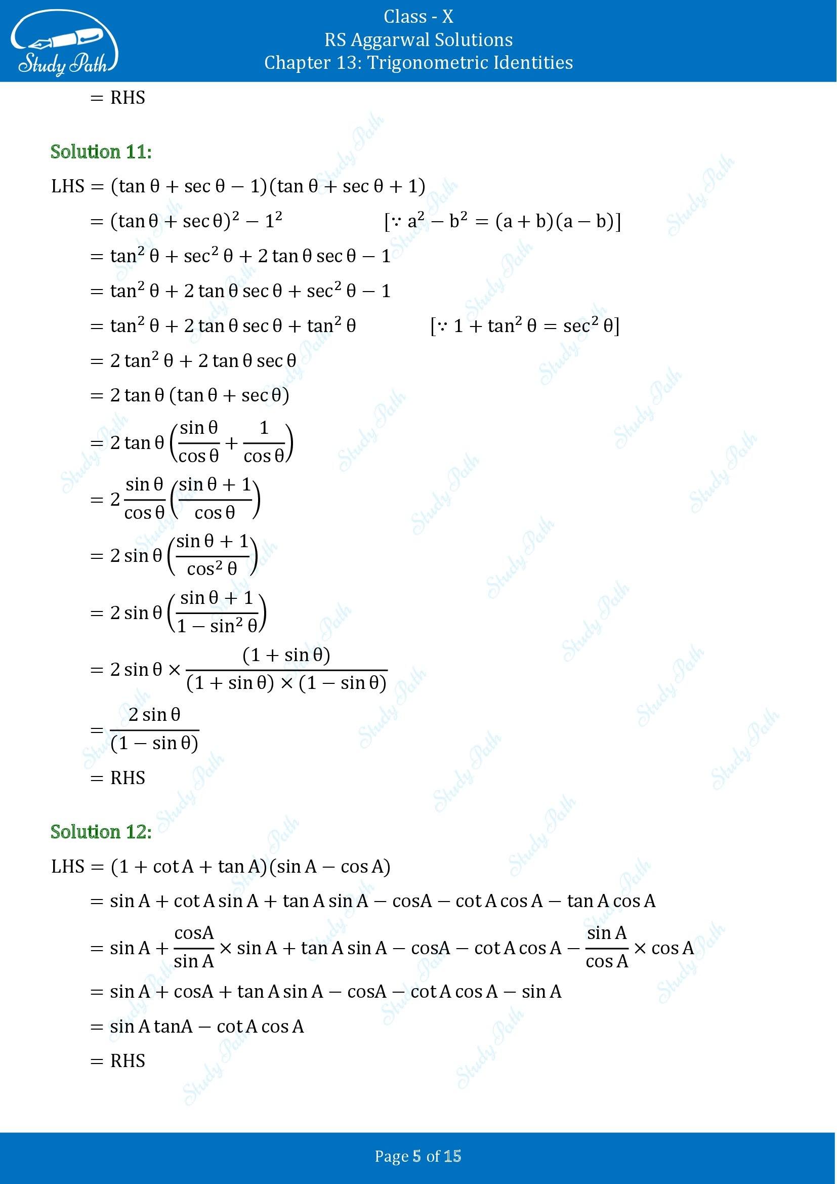 RS Aggarwal Solutions for Class 10 Chapter 13 Trigonometric Identities Exercise 13A 00005