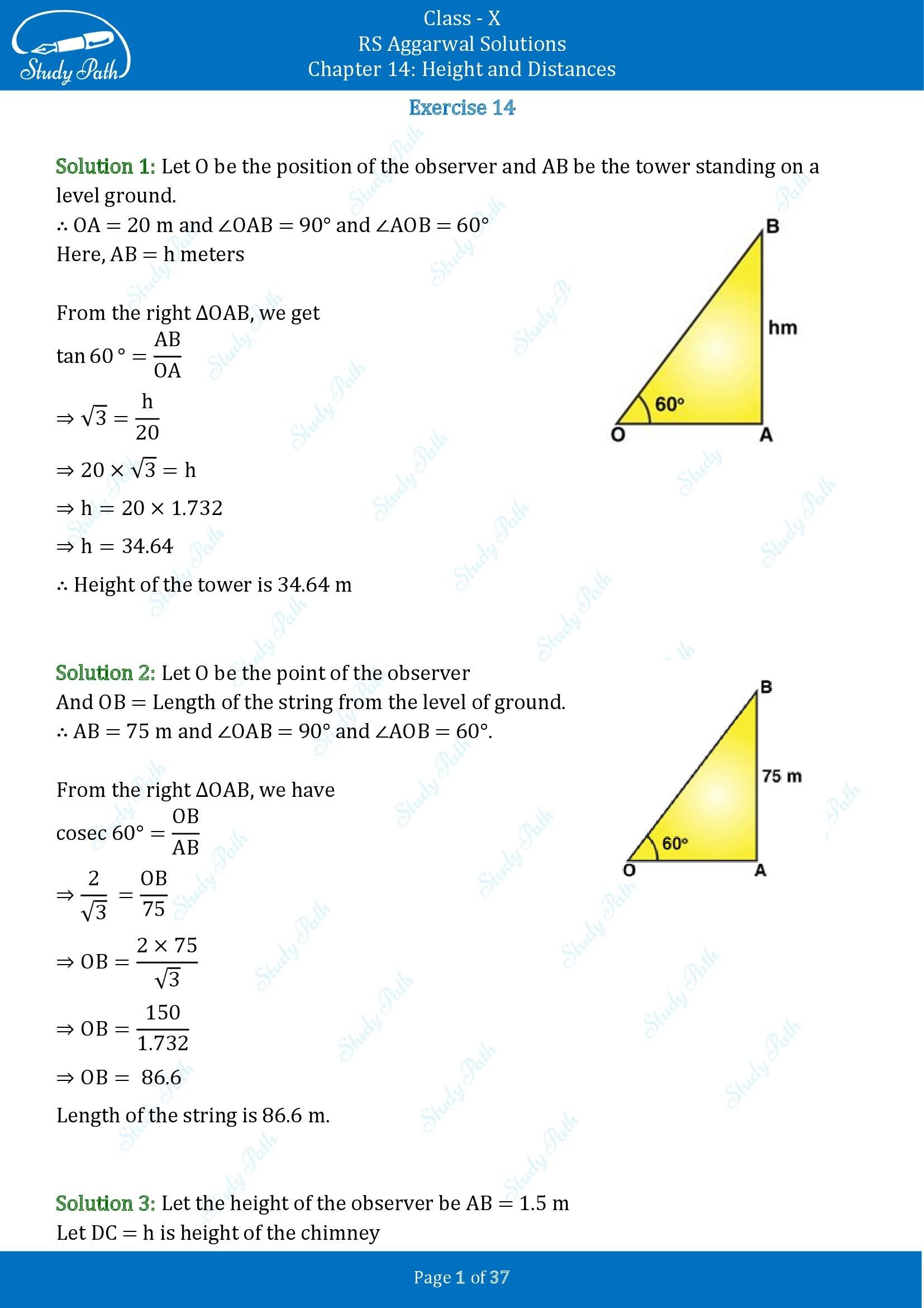 RS Aggarwal Solutions for Class 10 Chapter 14 Height and Distances Exercise 14 00001