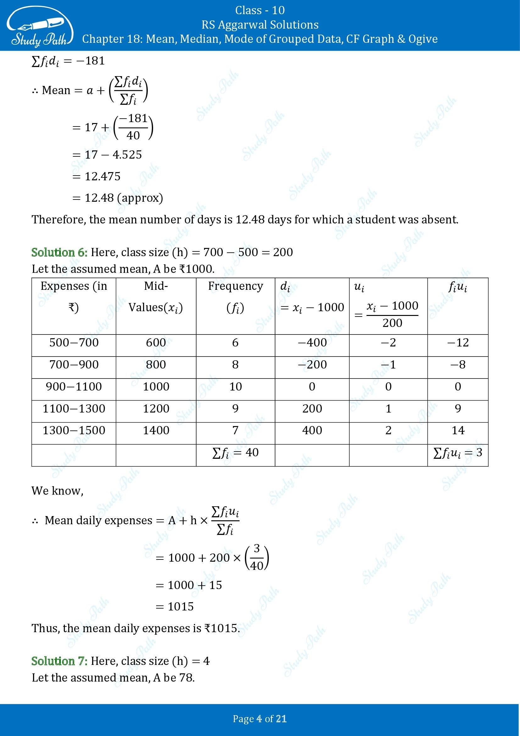 RS Aggarwal Solutions for Class 10 Chapter 18 Mean Median Mode CF and Ogive Exercise 18A 00004
