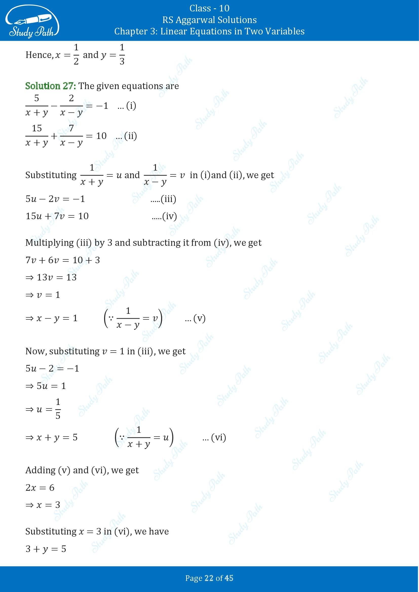 RS Aggarwal Solutions for Class 10 Chapter 3 Linear Equations in Two Variables Exercise 3B 00022
