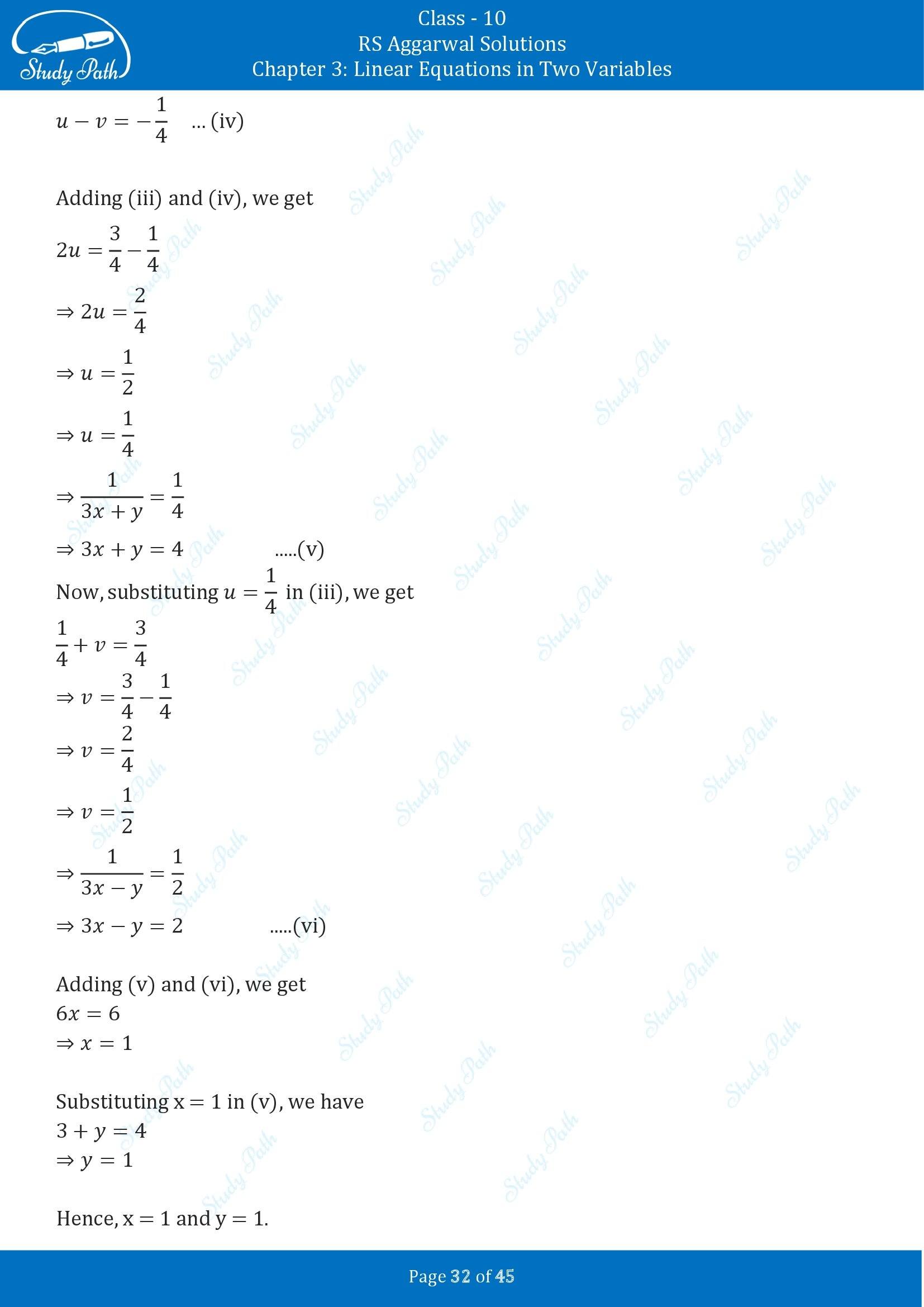 RS Aggarwal Solutions for Class 10 Chapter 3 Linear Equations in Two Variables Exercise 3B 00032
