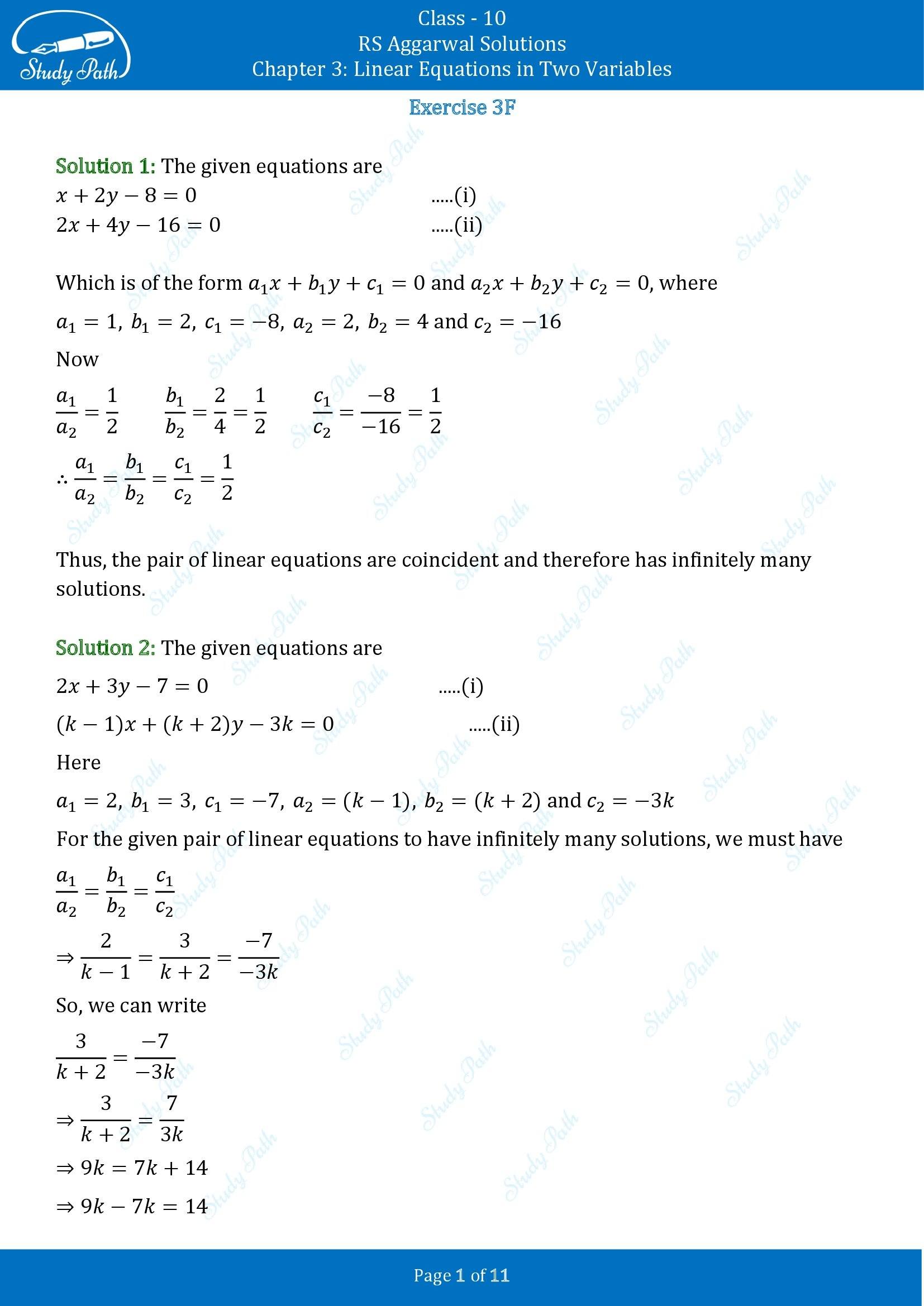RS Aggarwal Solutions for Class 10 Chapter 3 Linear Equations in Two Variables Exercise 3F 00001