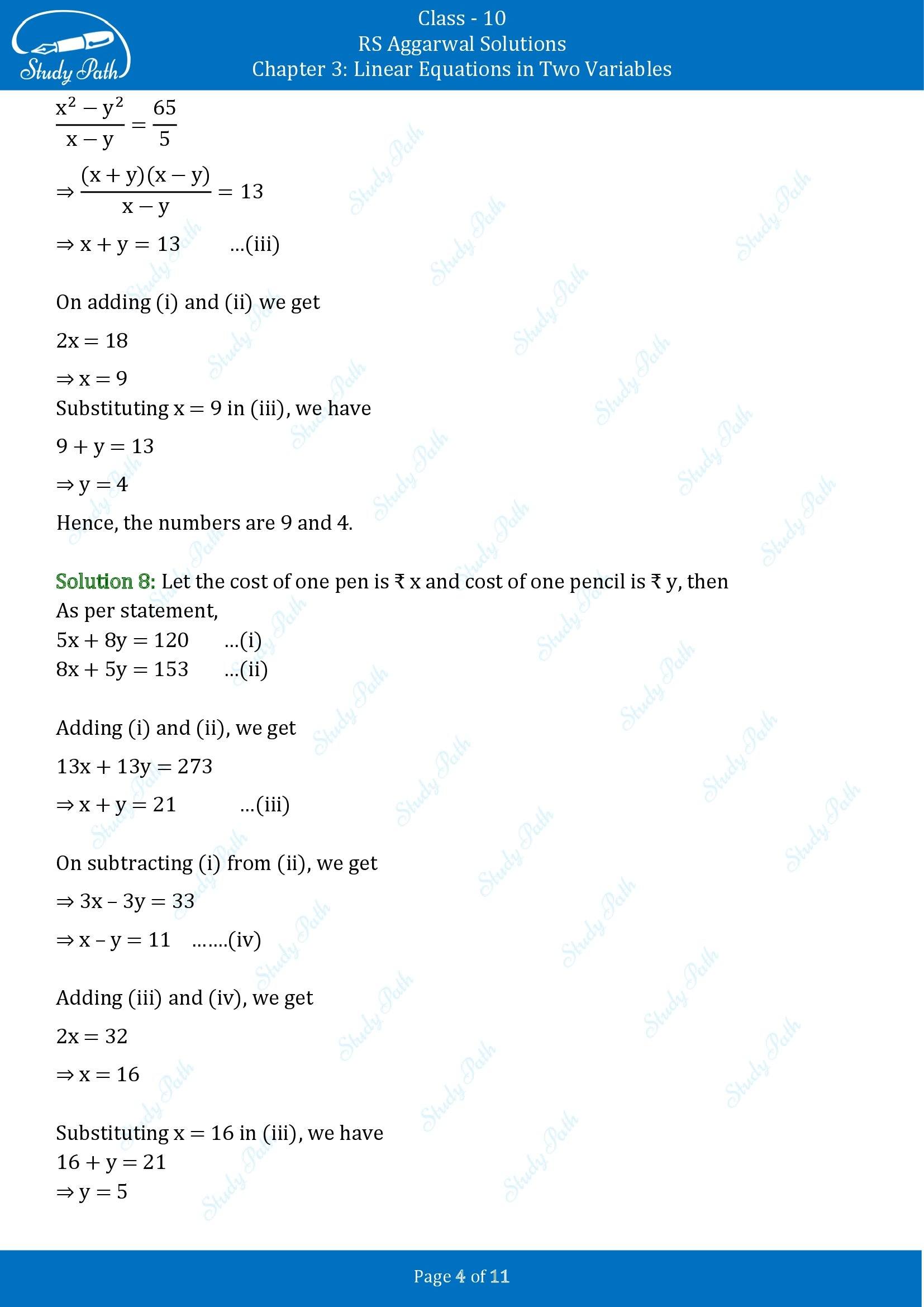 RS Aggarwal Solutions for Class 10 Chapter 3 Linear Equations in Two Variables Exercise 3F 00004