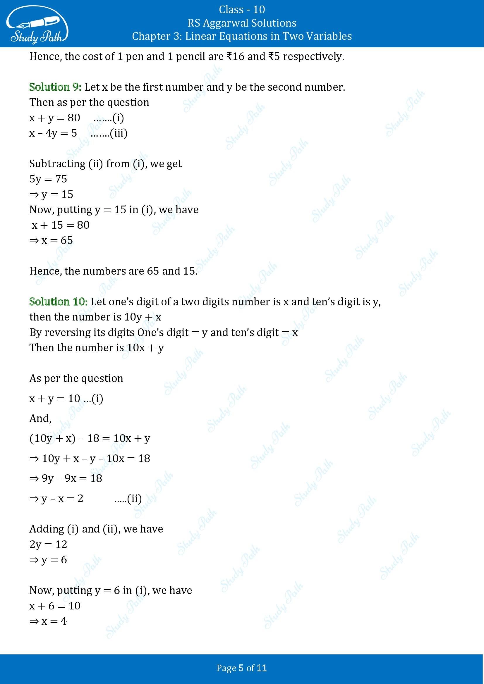 RS Aggarwal Solutions for Class 10 Chapter 3 Linear Equations in Two Variables Exercise 3F 00005